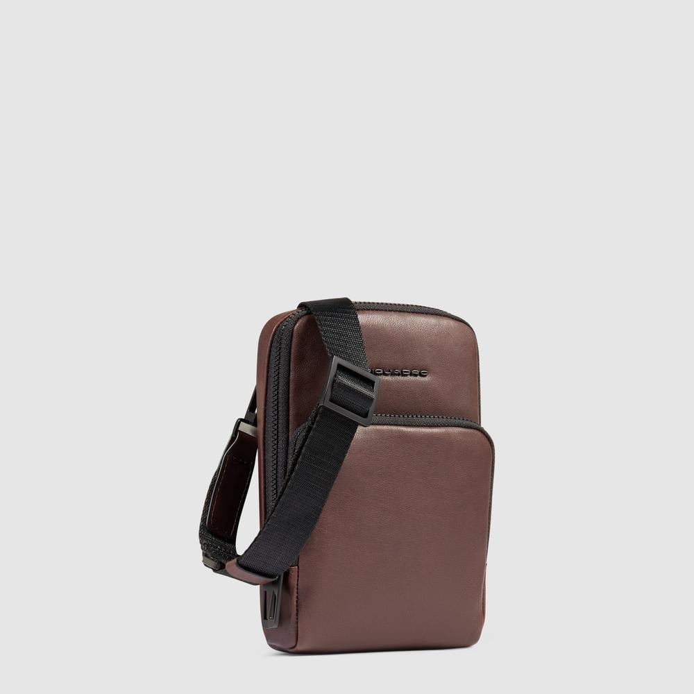 Leather phone crossbody pouch with credit card holder and RFID protection PIQUADRO Brown