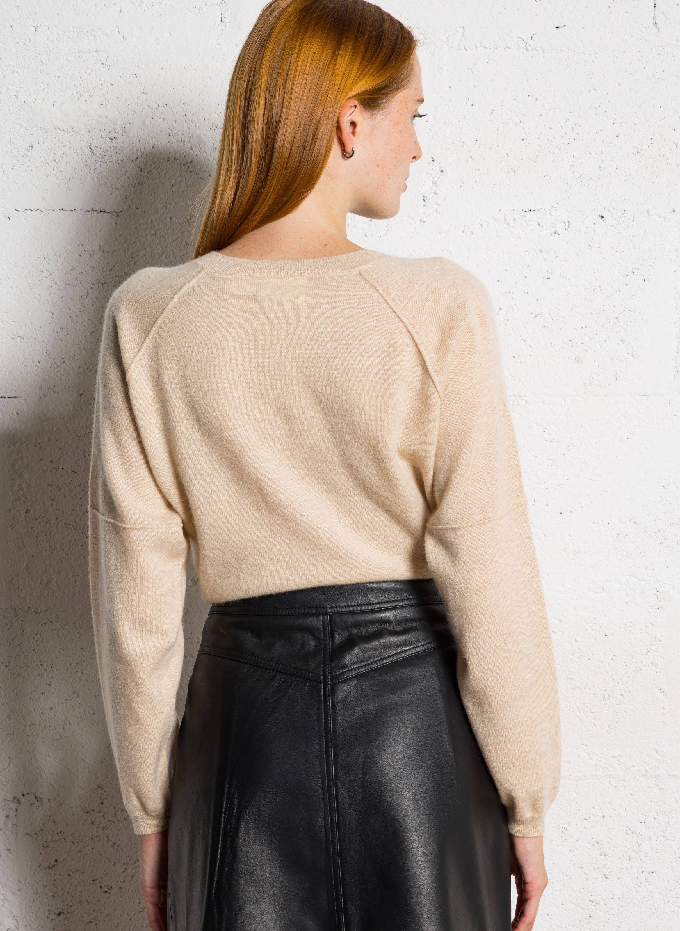 Cardigan col rond uni en cachemire MAISON 123 Blanc