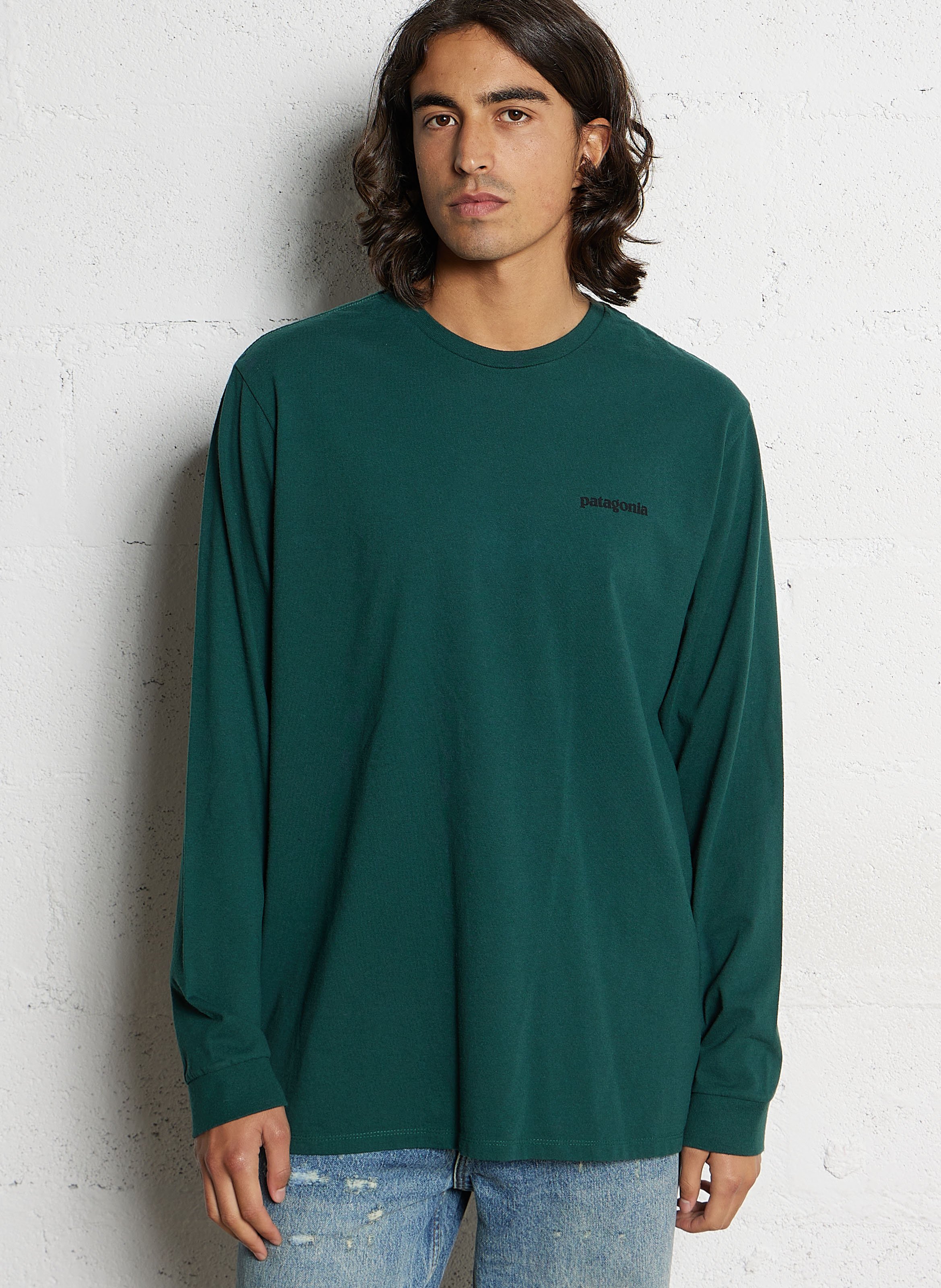 Regular-fit round-neck recycled cotton-blend T-shirt with screen print PATAGONIA Green