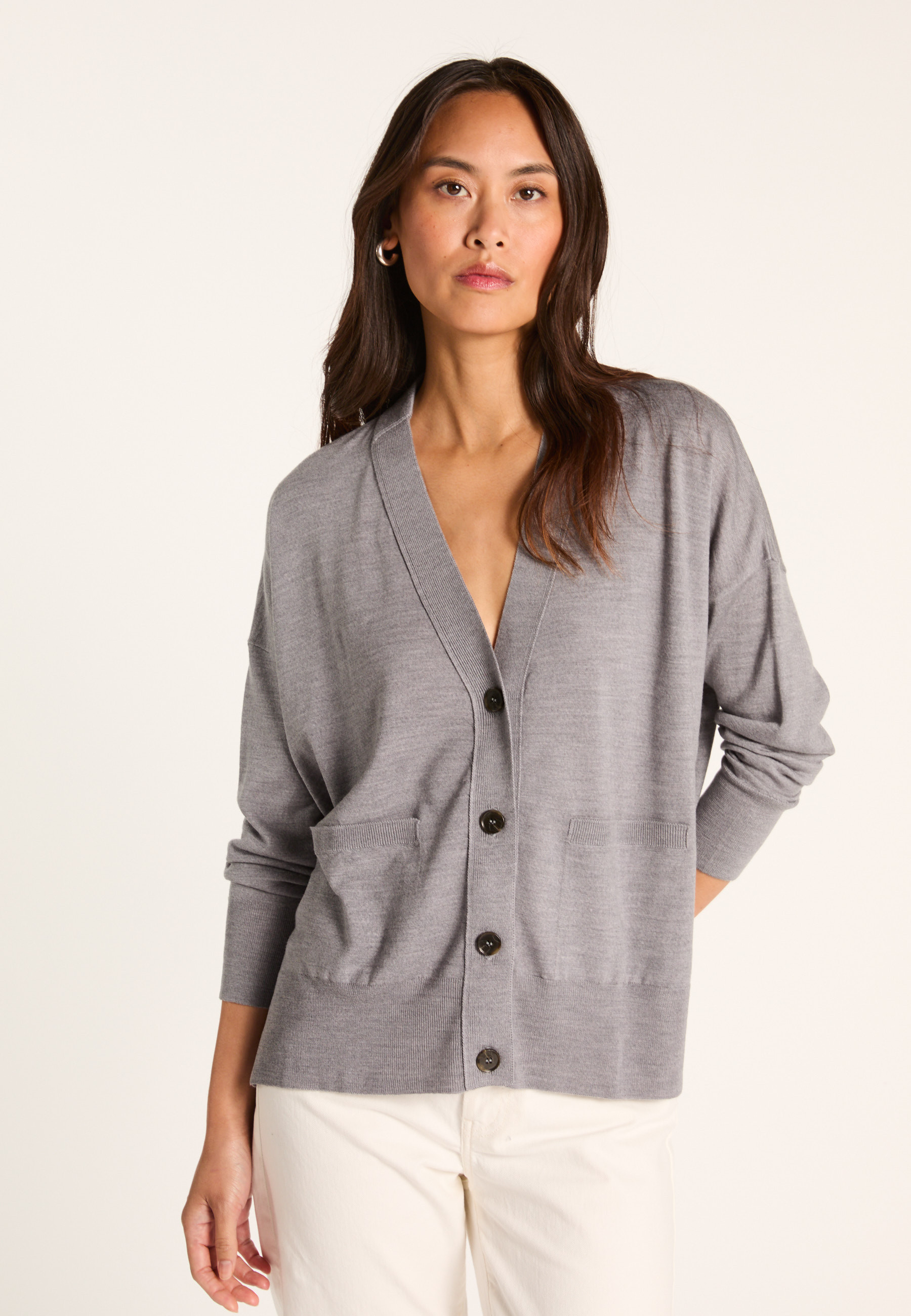 Merino wool cardigan MAISON MONTAGUT Grey