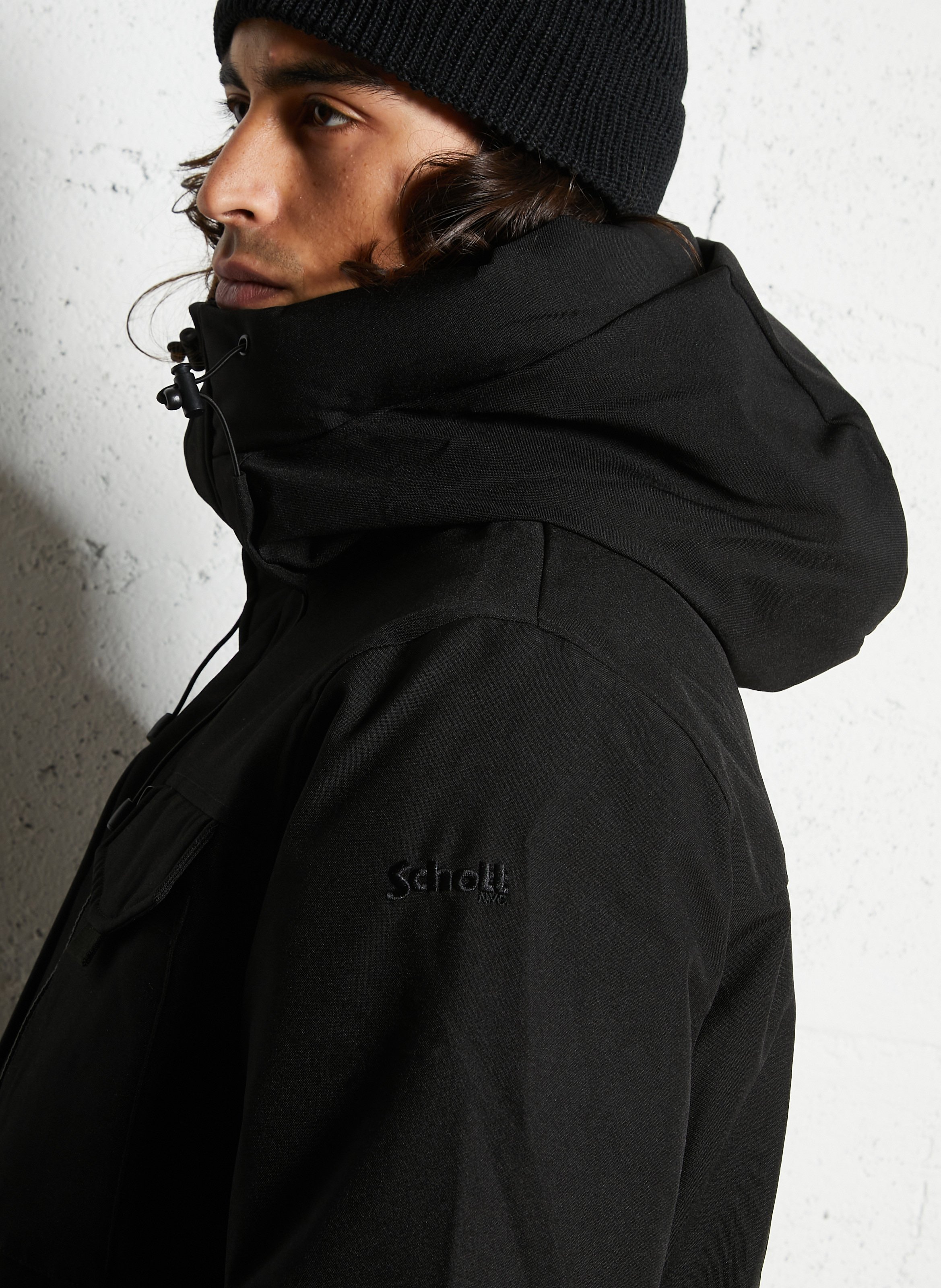 Parka à capuche droite à poches SCHOTT Noir