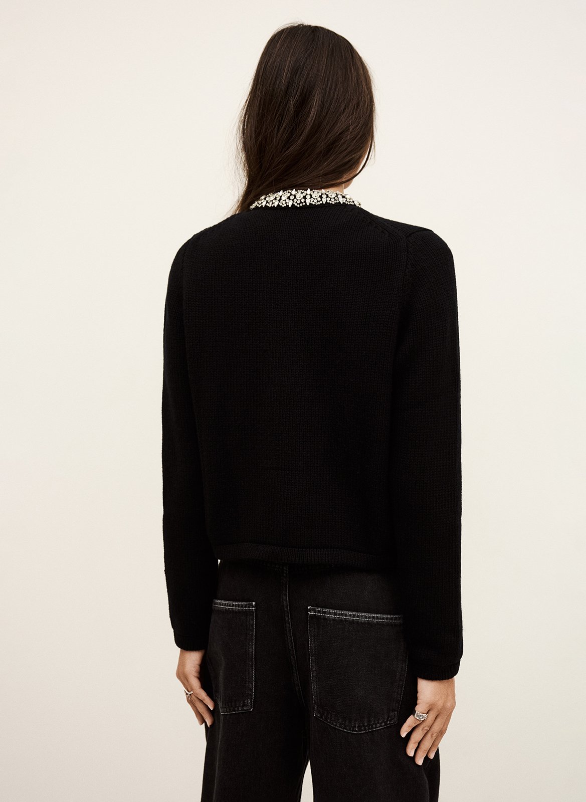 Recht vest met strass in effen breisel. BA&SH Zwart