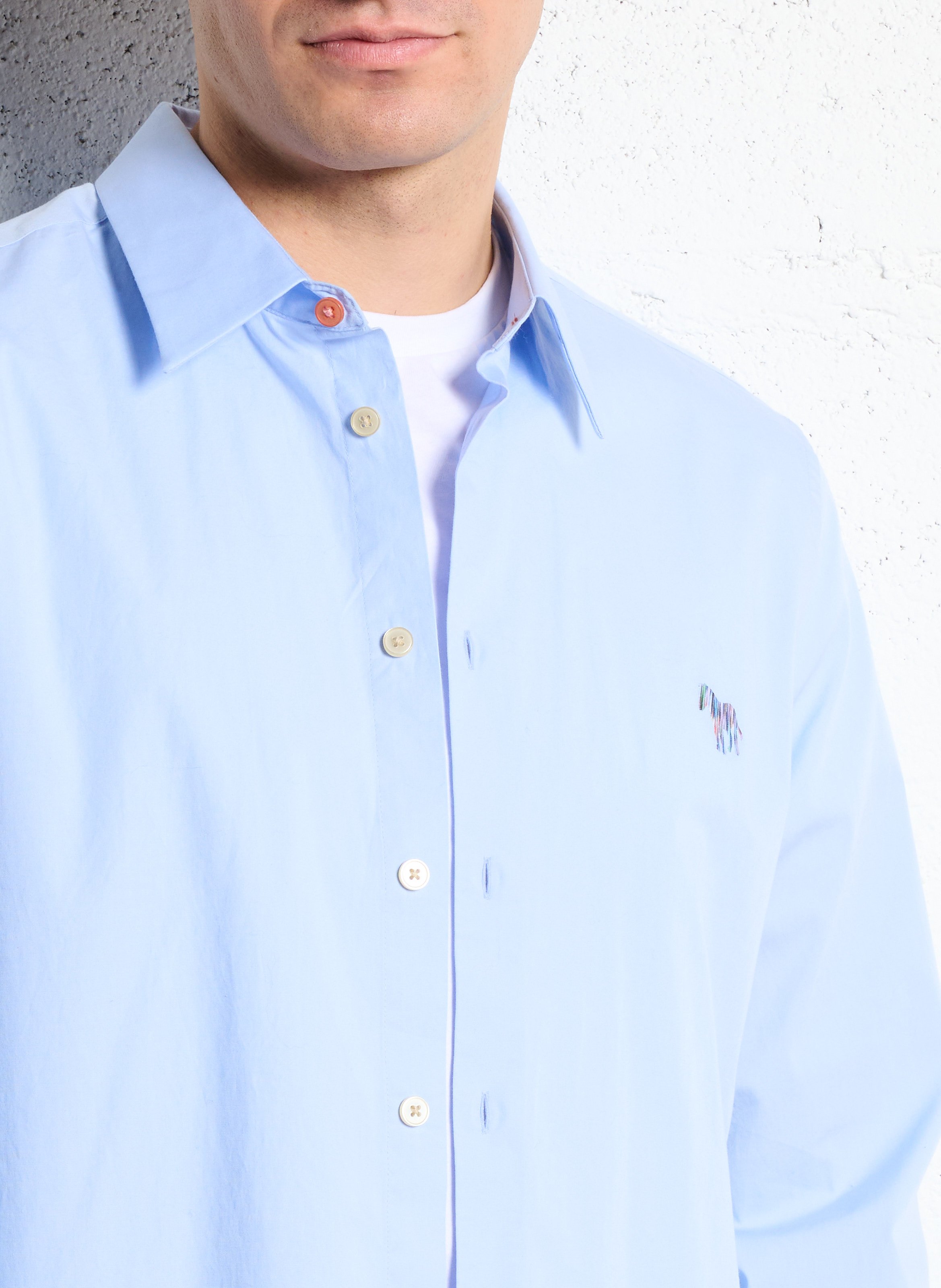 Tailored-fit shirt with classic collar in blended organic cotton PAUL SMITH Blue
