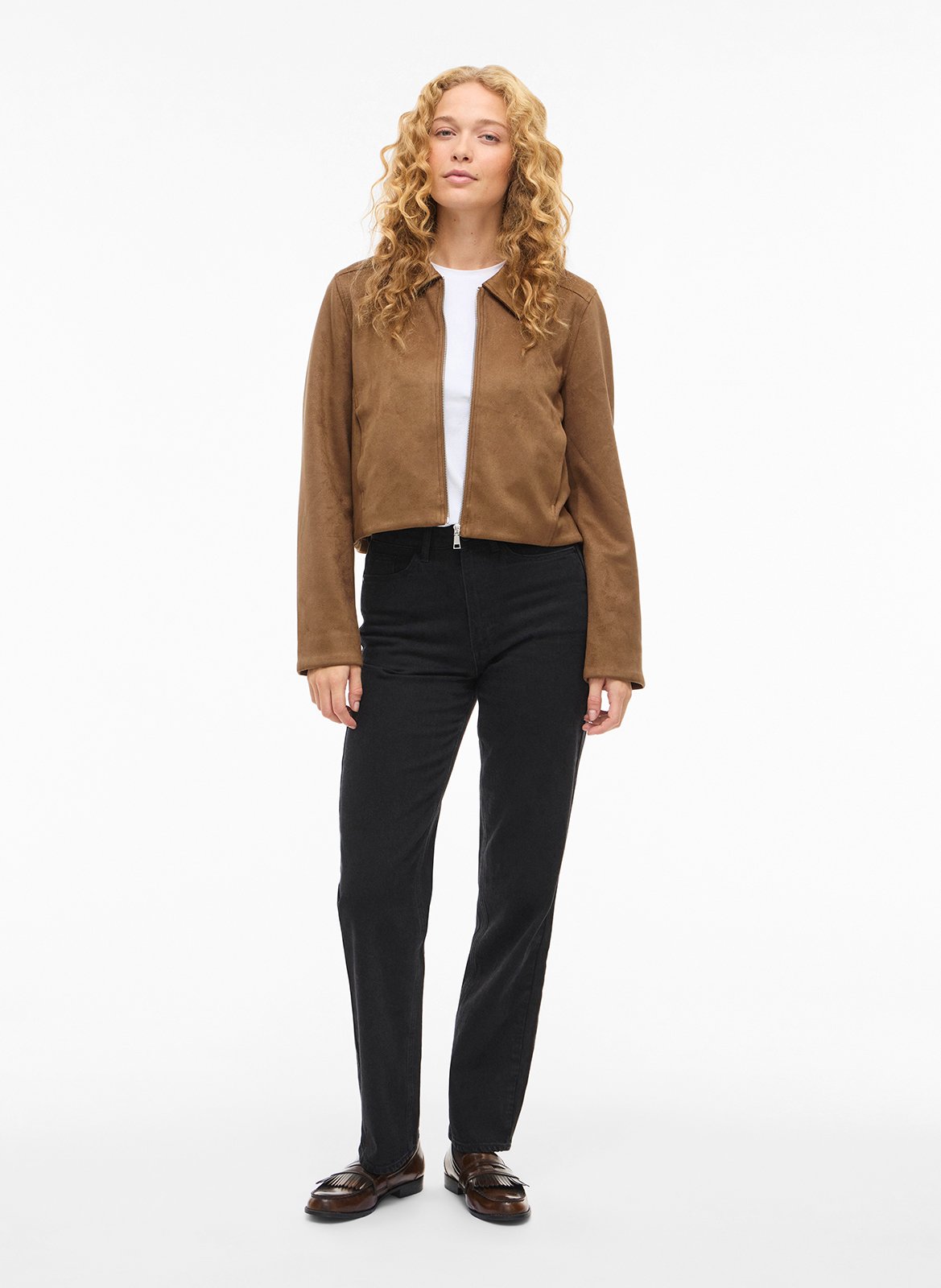 Veste courte zippée en suède VILA Marron