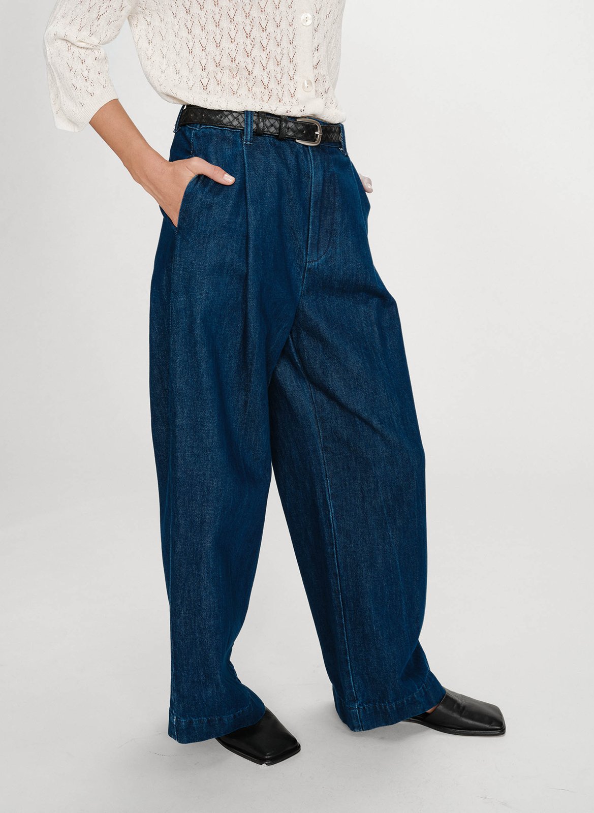 Wide high-waisted denim trousers GRACE ET MILA Blue