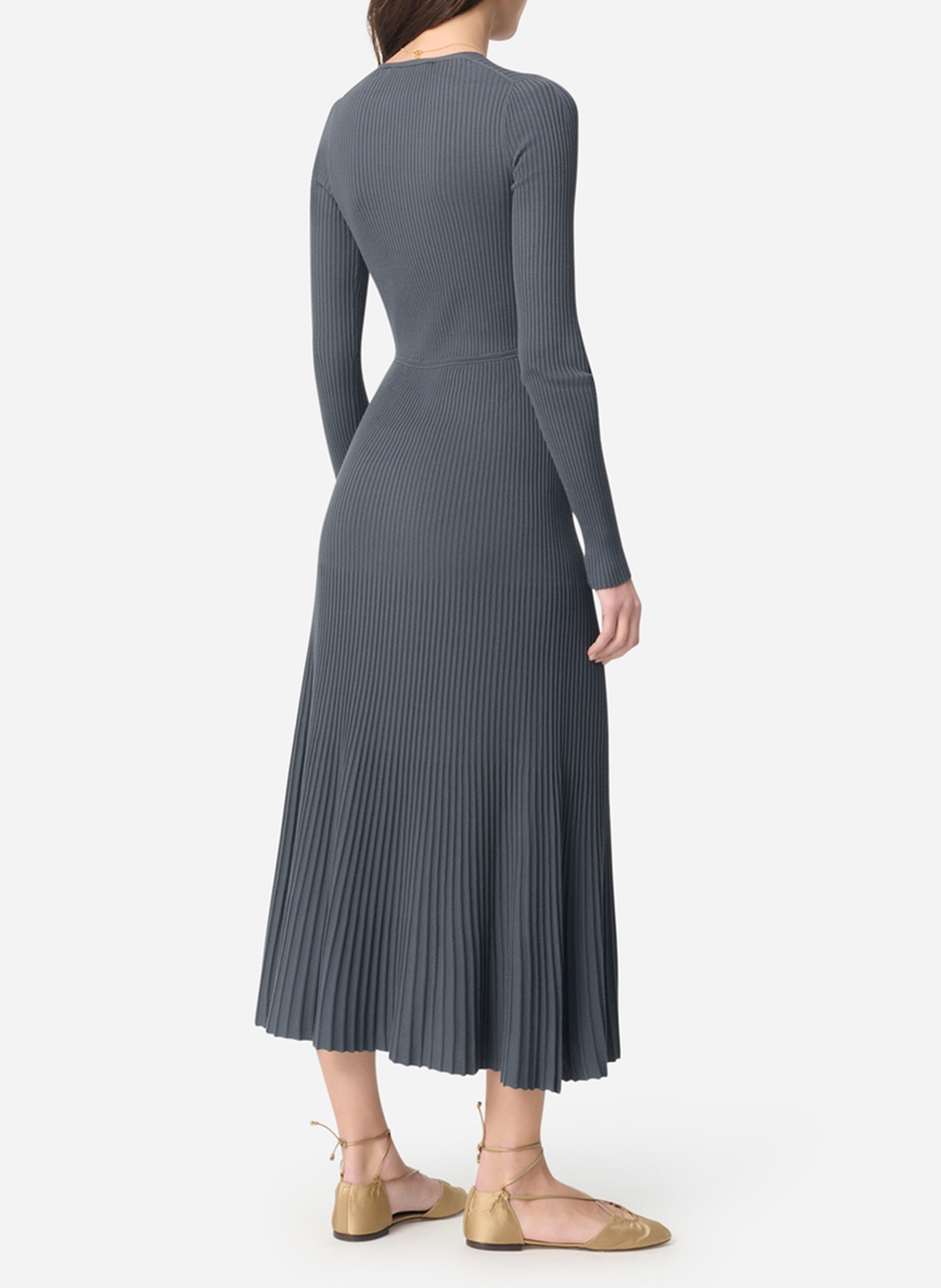 Jurk met V-hals en aansluitende pasvorm in gebreide stof VANESSA BRUNO Grijs