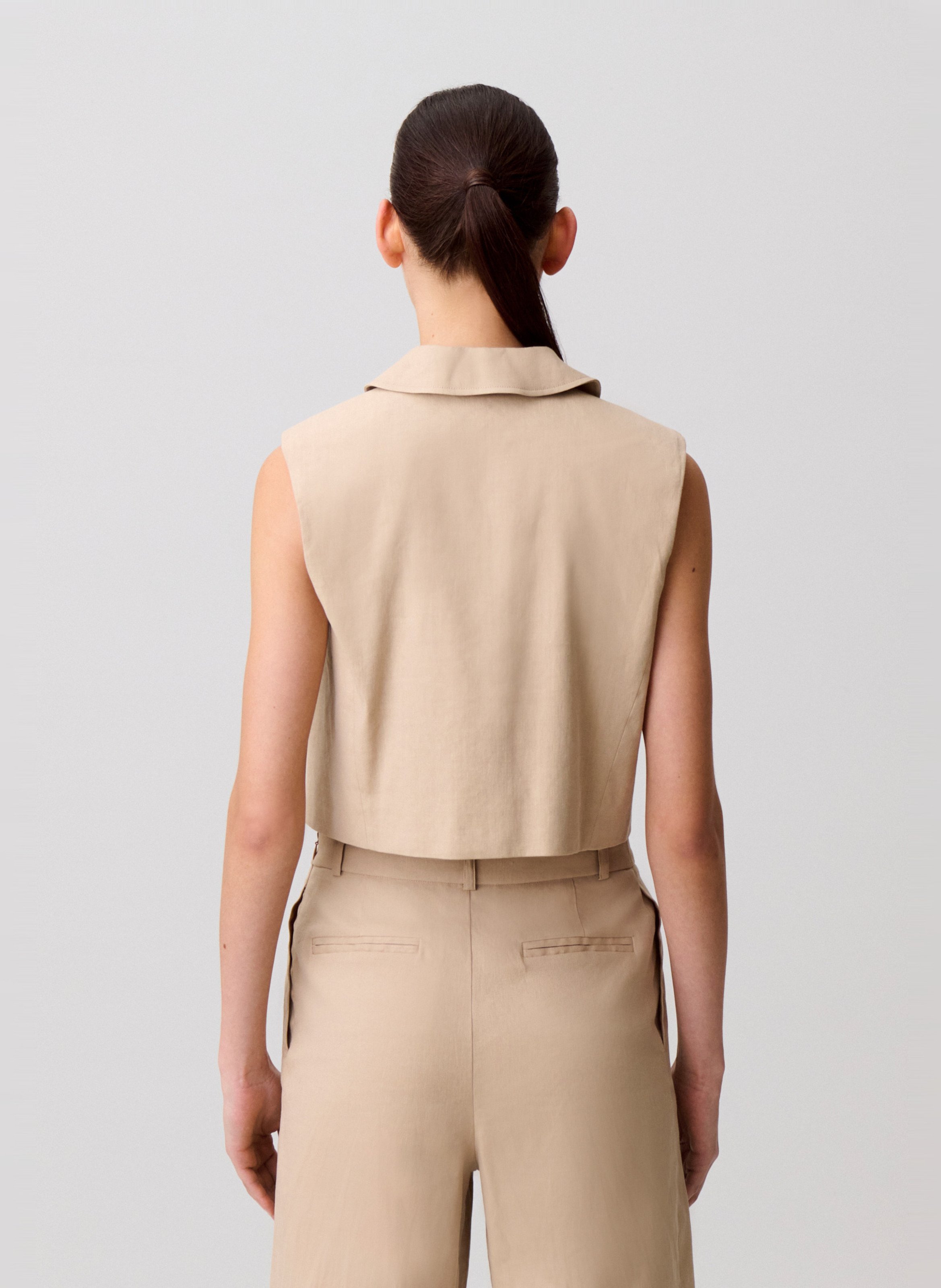 Jacket with classic collar in linen and cotton blend CLAUDIE PIERLOT Beige