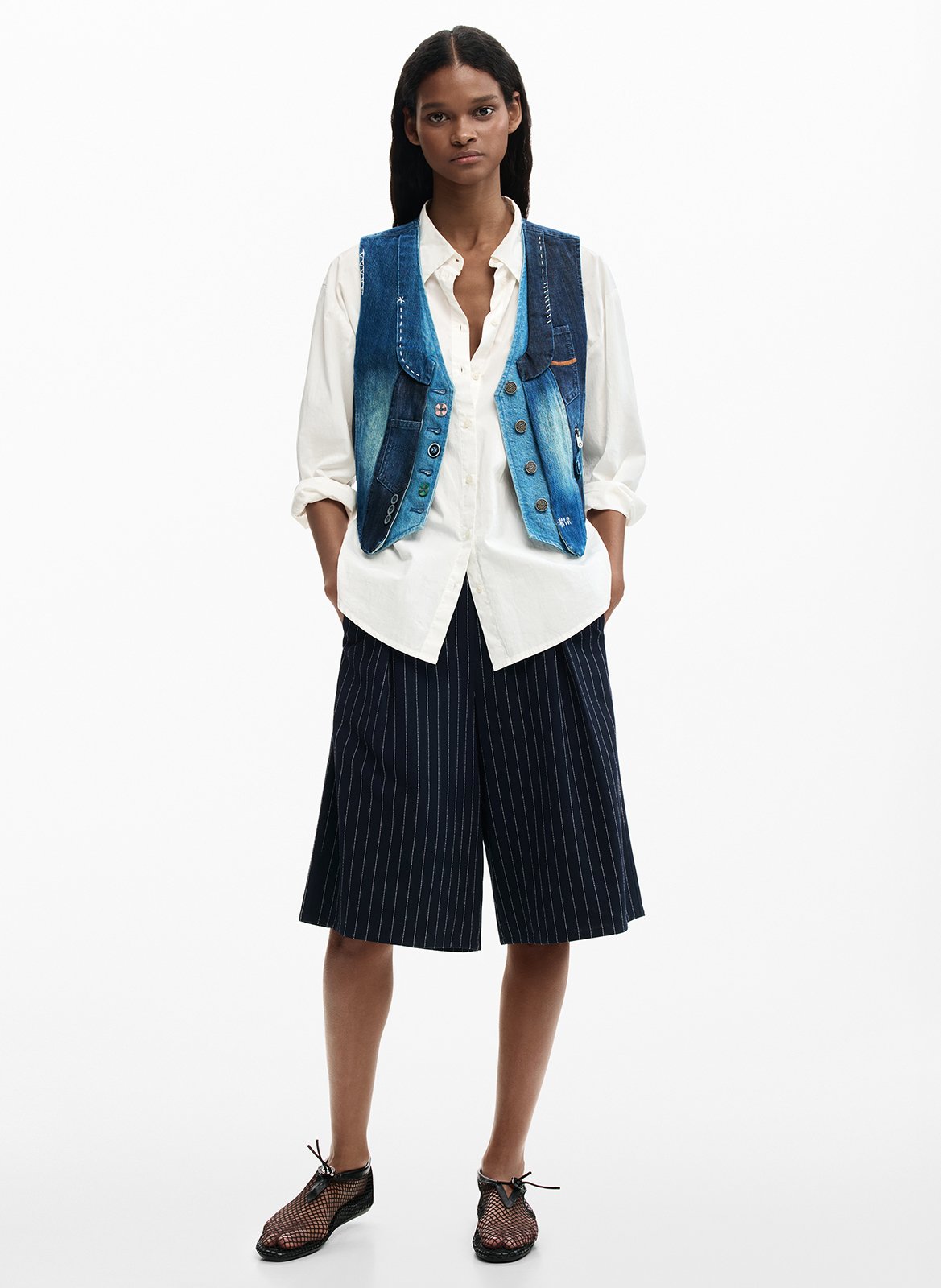 Recht, katoenen vest met V-hals DESIGUAL Blauw