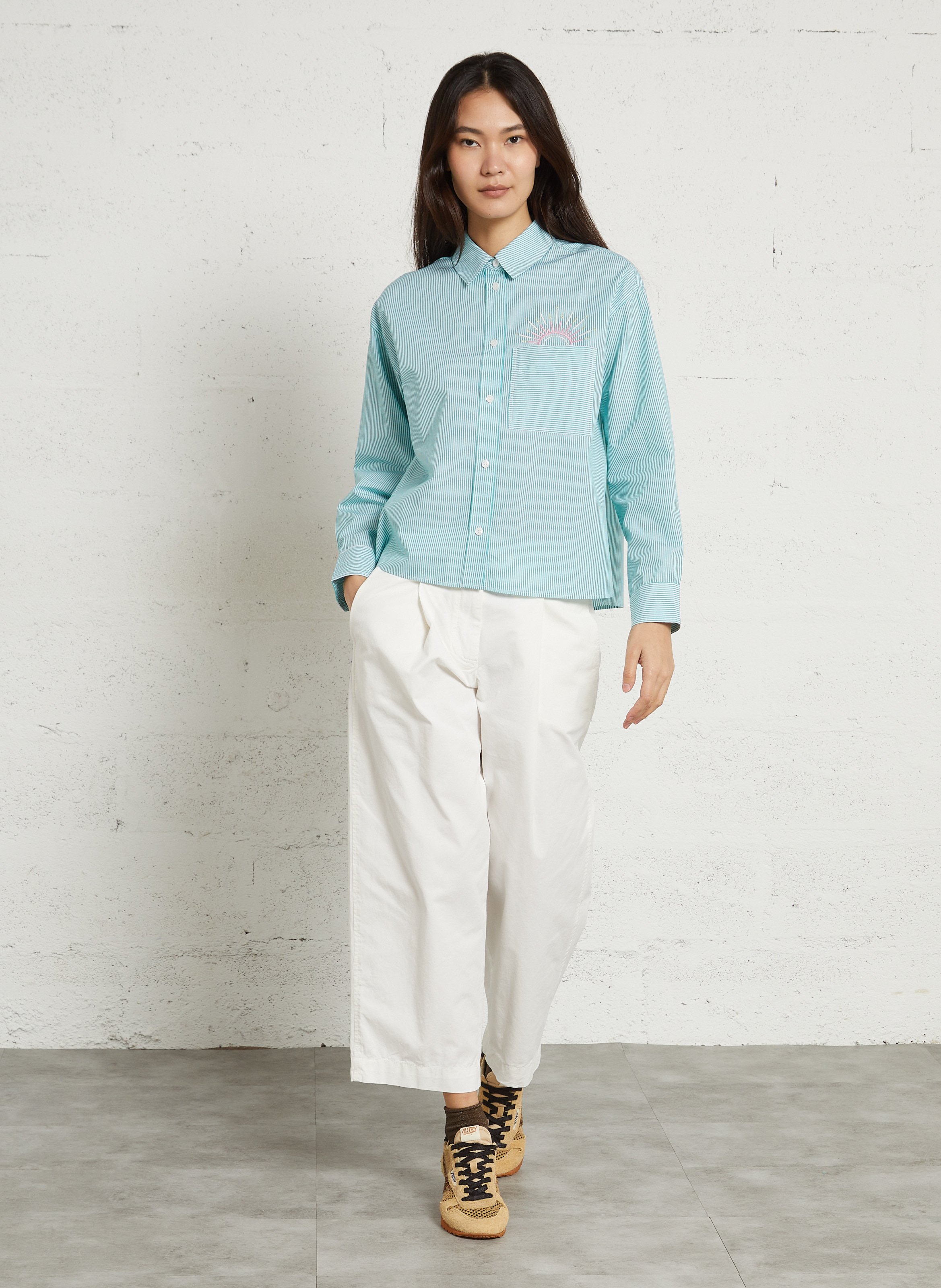 Weite Baumwollbluse mit Streifen SACRECOEUR Grun