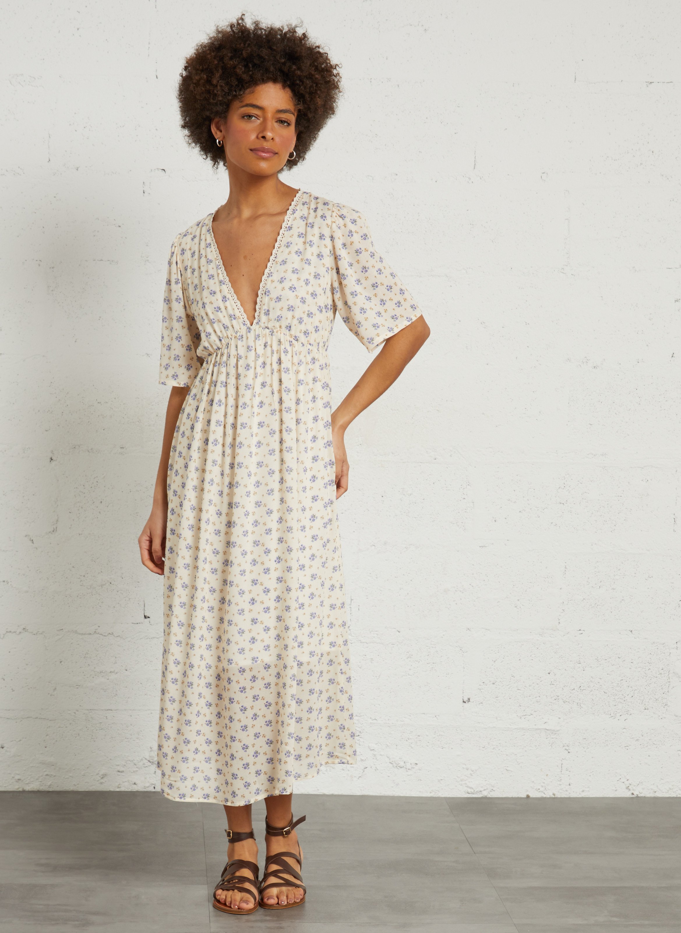 Langes Kleid mit V-Ausschnitt EMILE ET IDA Blau