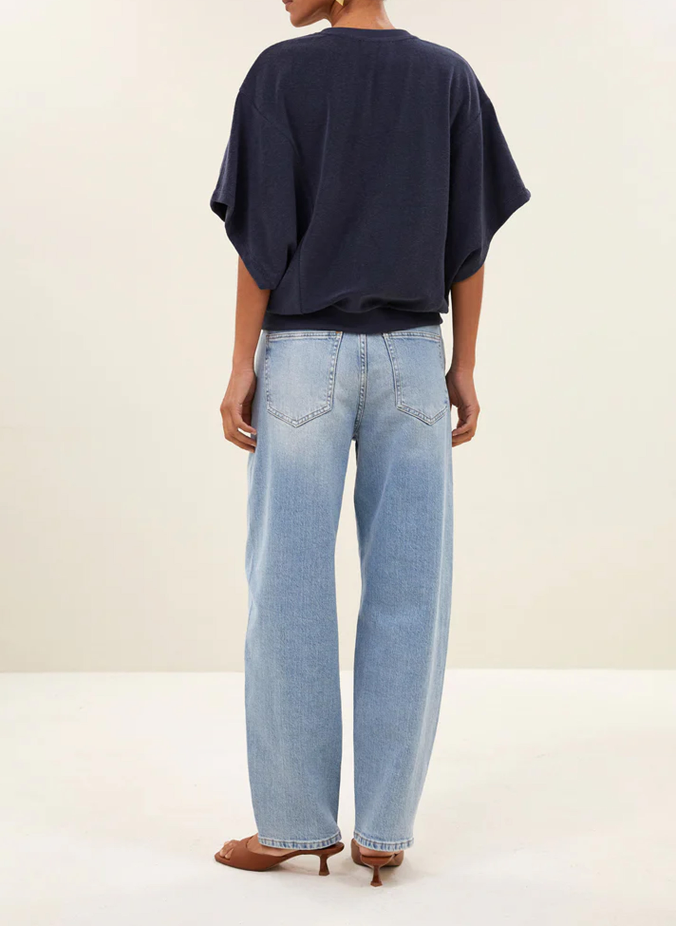 Gerader bio Baumwollmischungs-Rundhalsausschnitt-Top BY BAR Blau