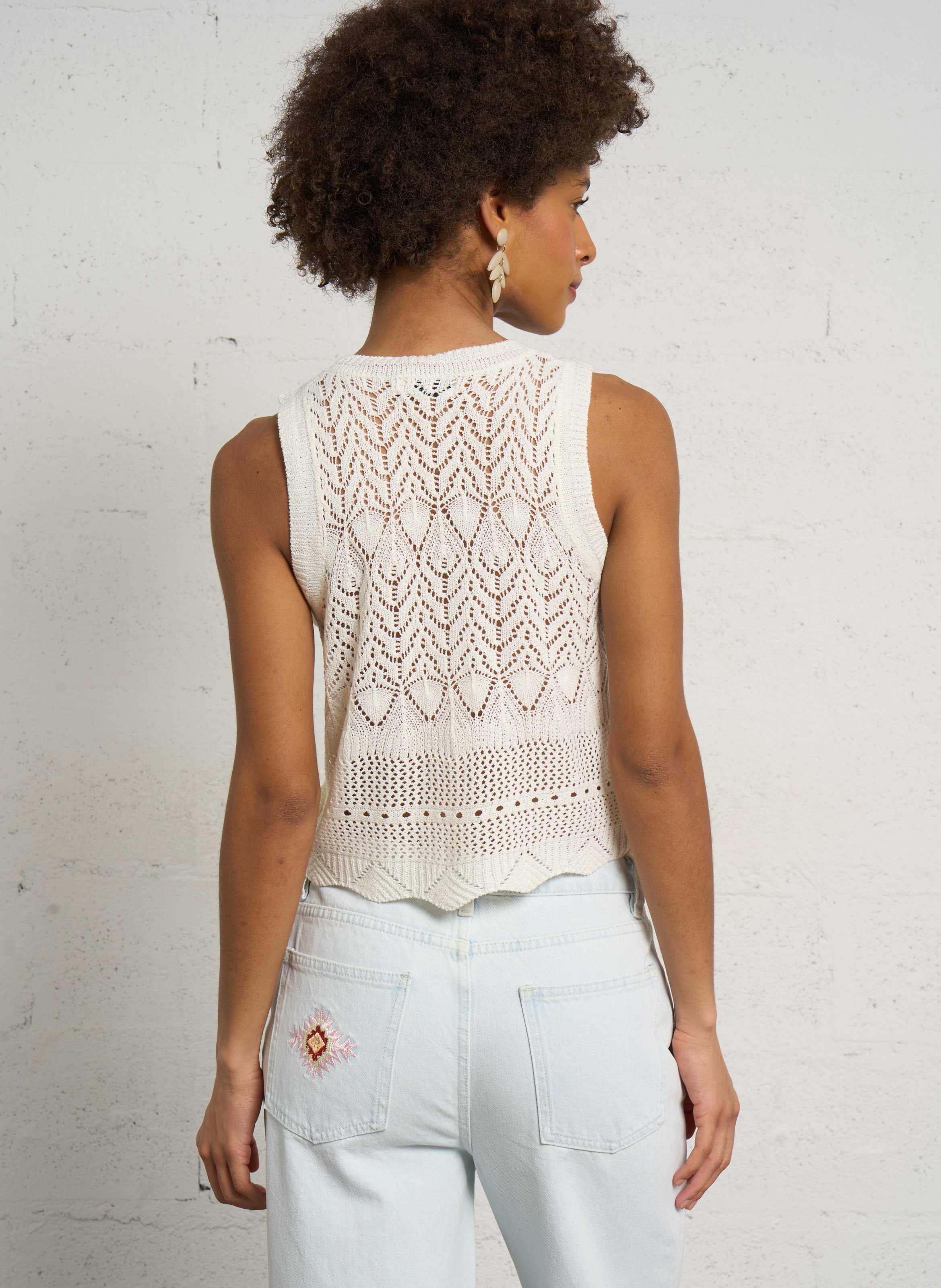 Top sans manches col V en crochet SEE U SOON Blanc