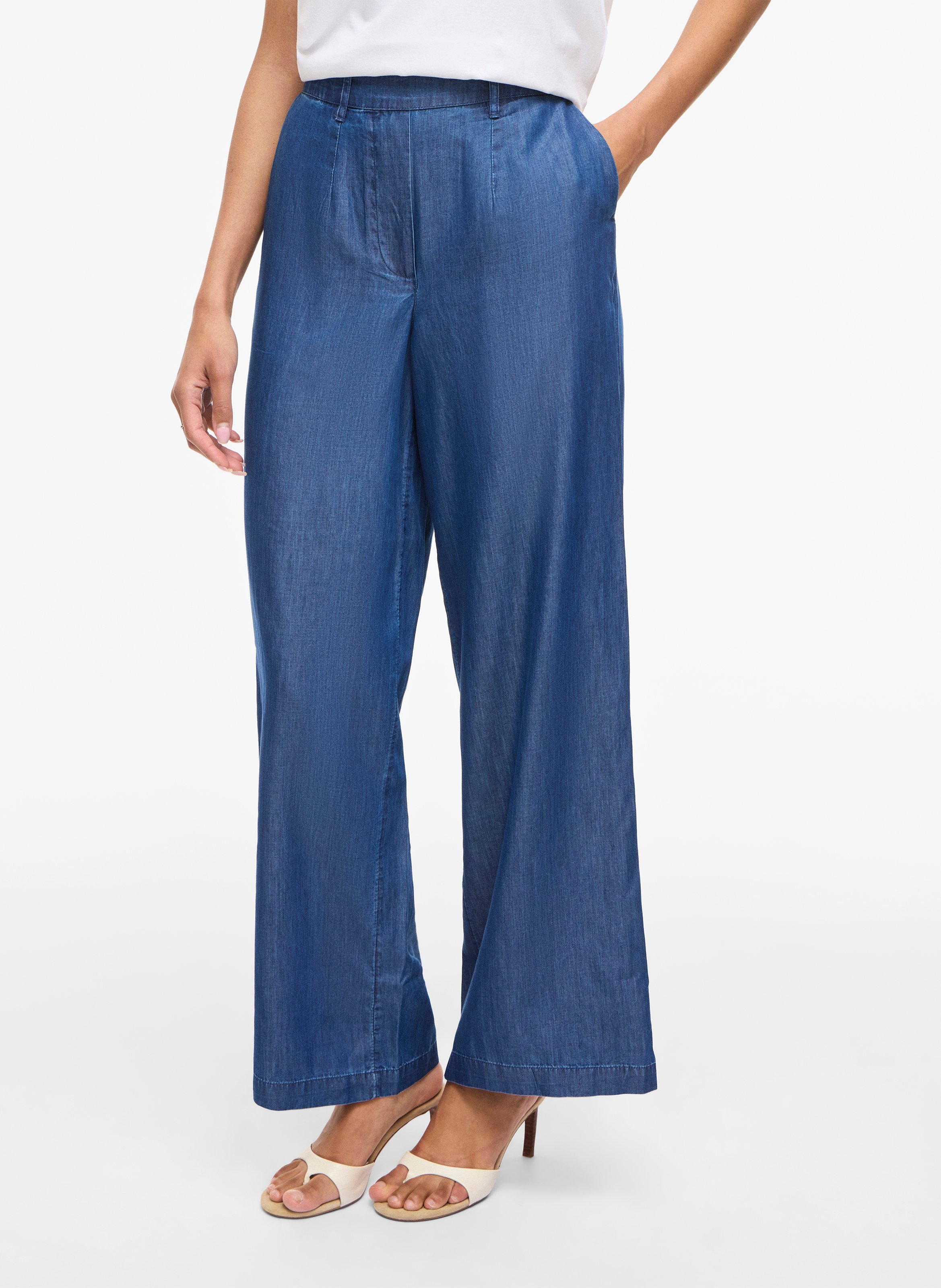 Wide-leg organic cotton-blend pants VILA Blue