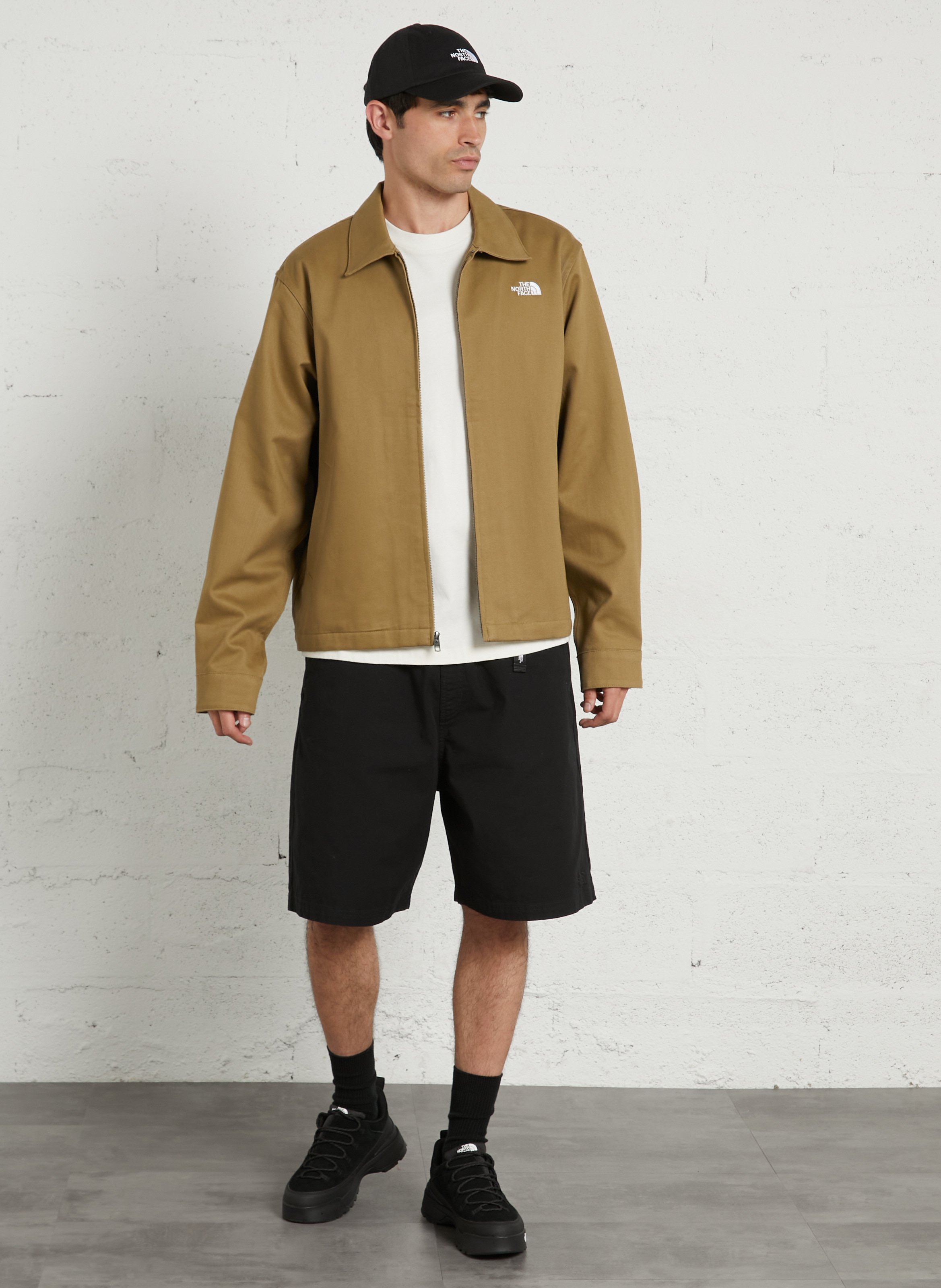 Solid color straight zip-up cotton jacket THE NORTH FACE Brown