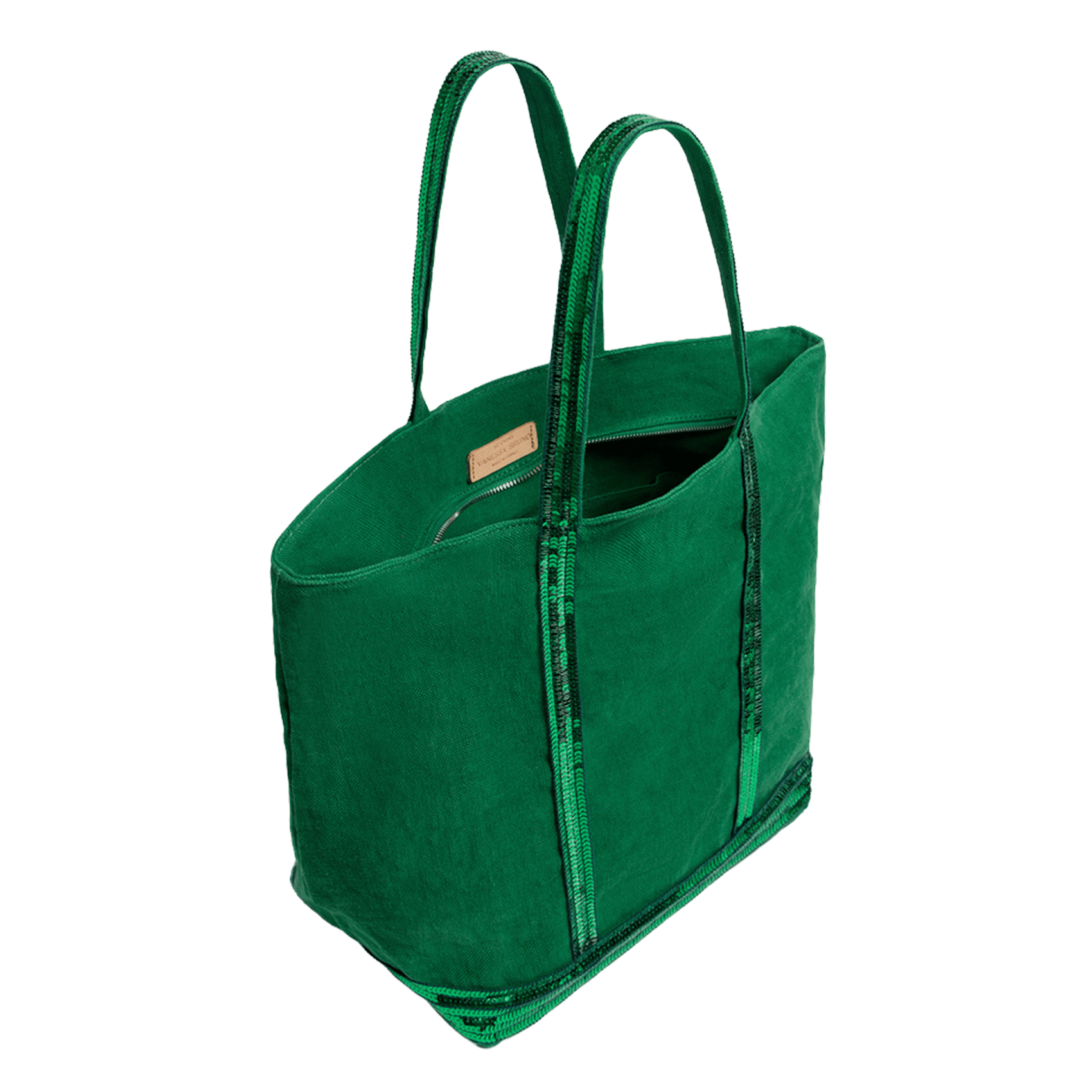 Cabas L brodé avec sequins en lin VANESSA BRUNO Vert