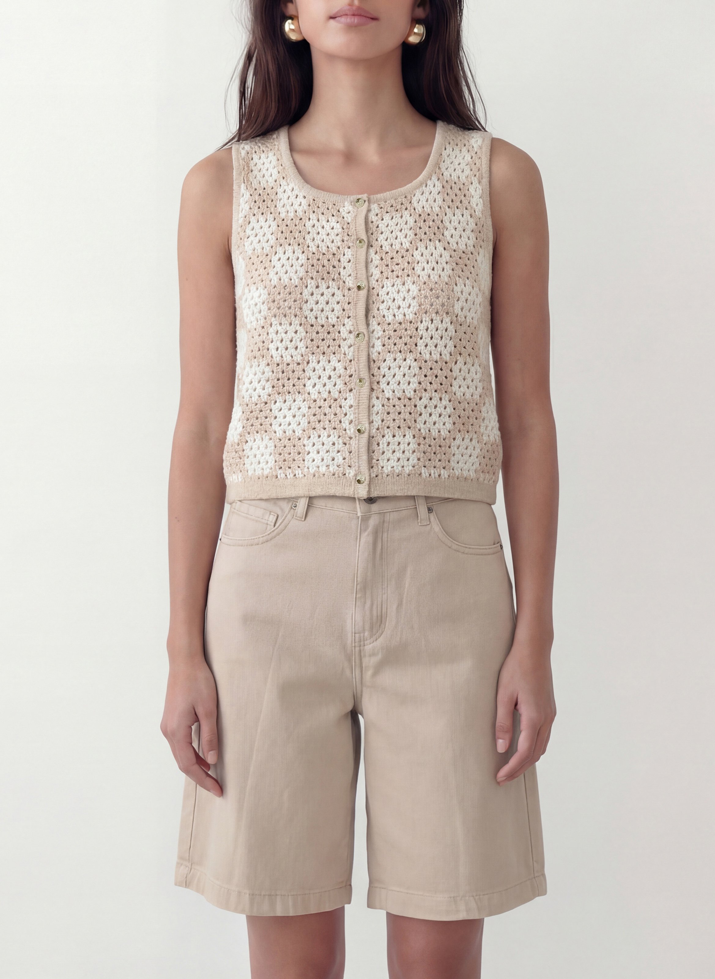 Ärmellose Strickweste mit Rundhalsausschnitt und Lochmuster KOOKAI Beige