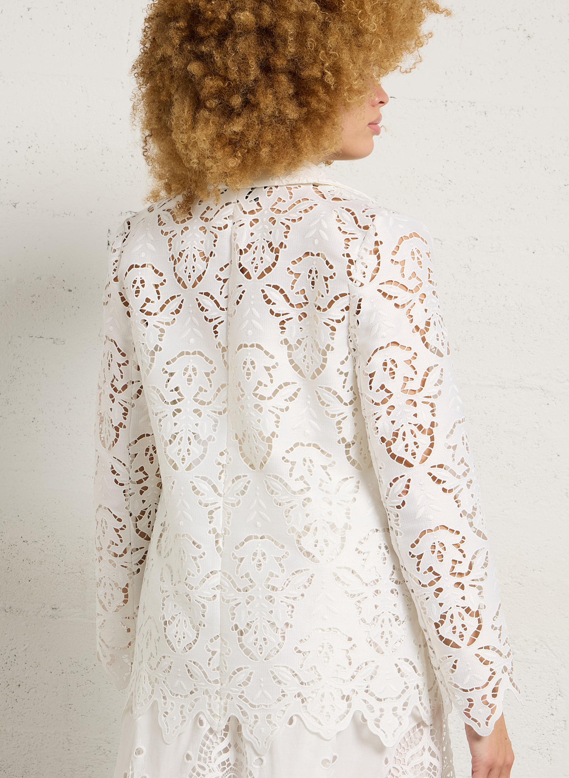 Tailored collar jacket in English embroidery BERENICE White