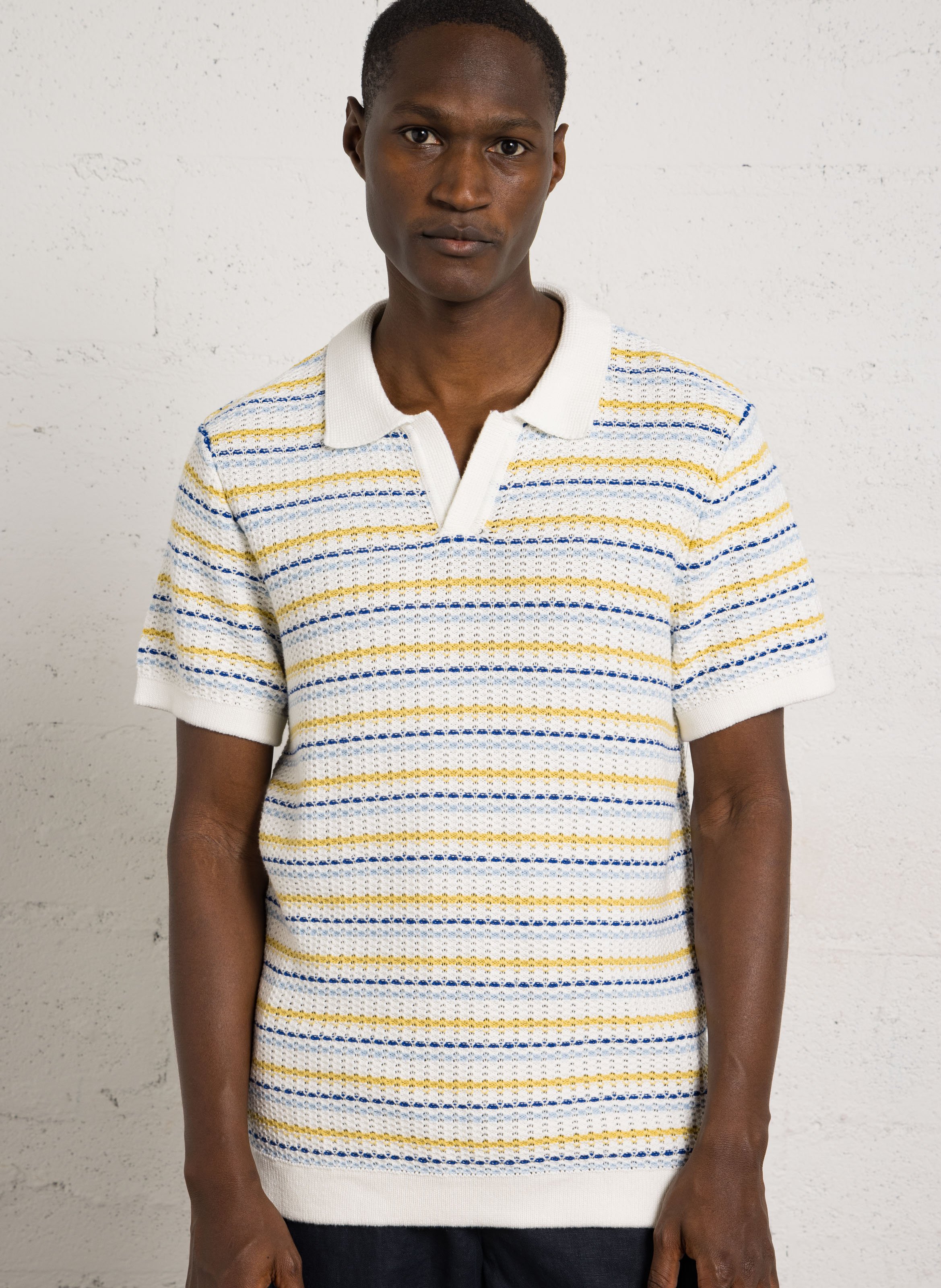 Polo manches courtes en maille rayée CASUAL FRIDAY Blanc