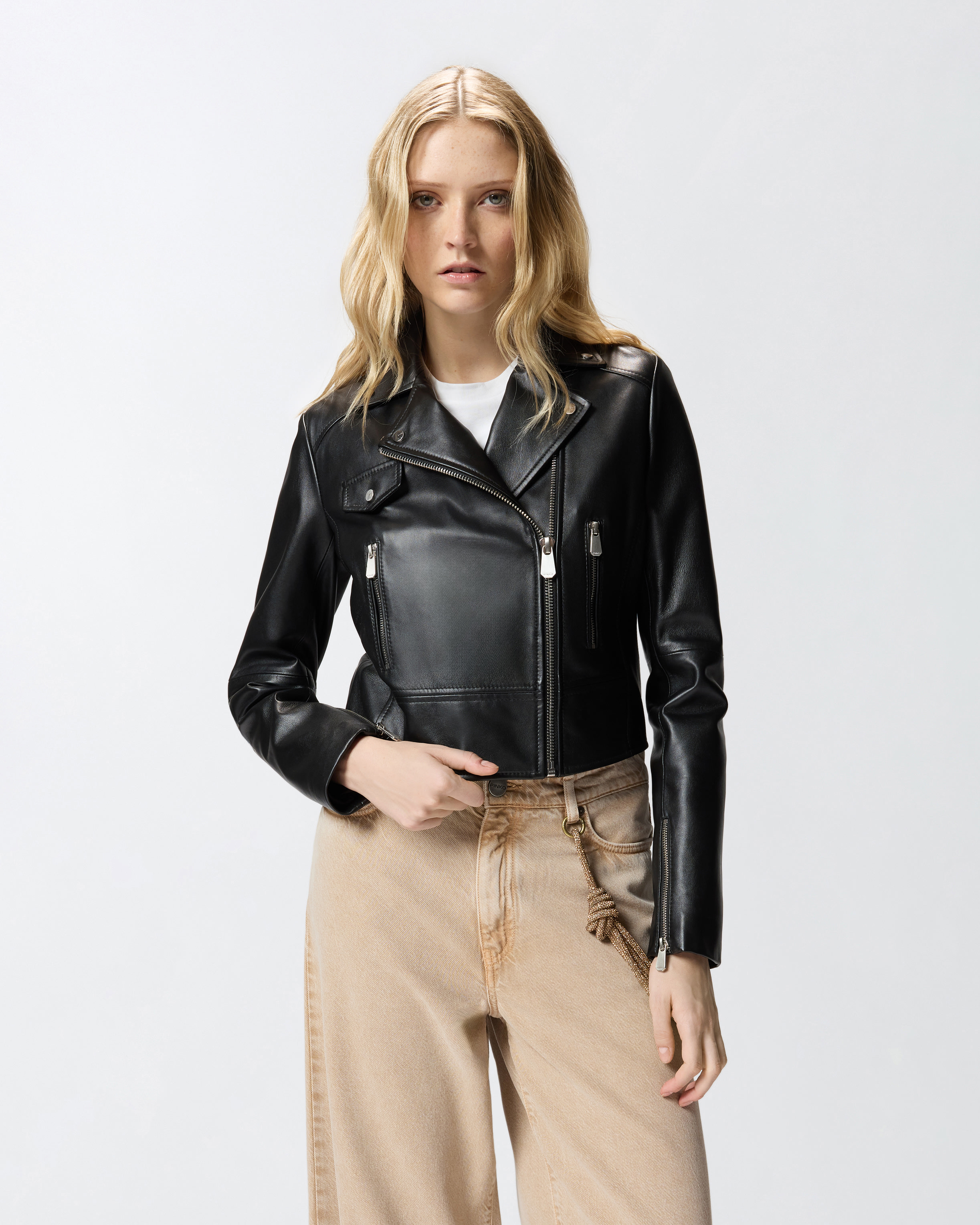 Blouson de motard en cuir nappa PINKO Noir