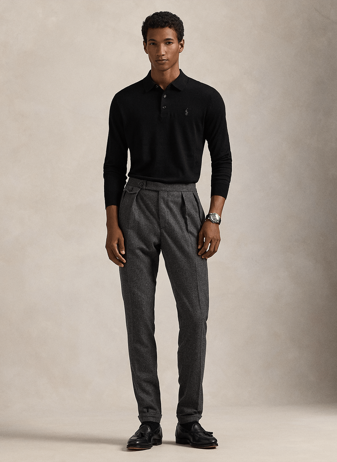 Polo droit manches longues en laine POLO RALPH LAUREN Noir