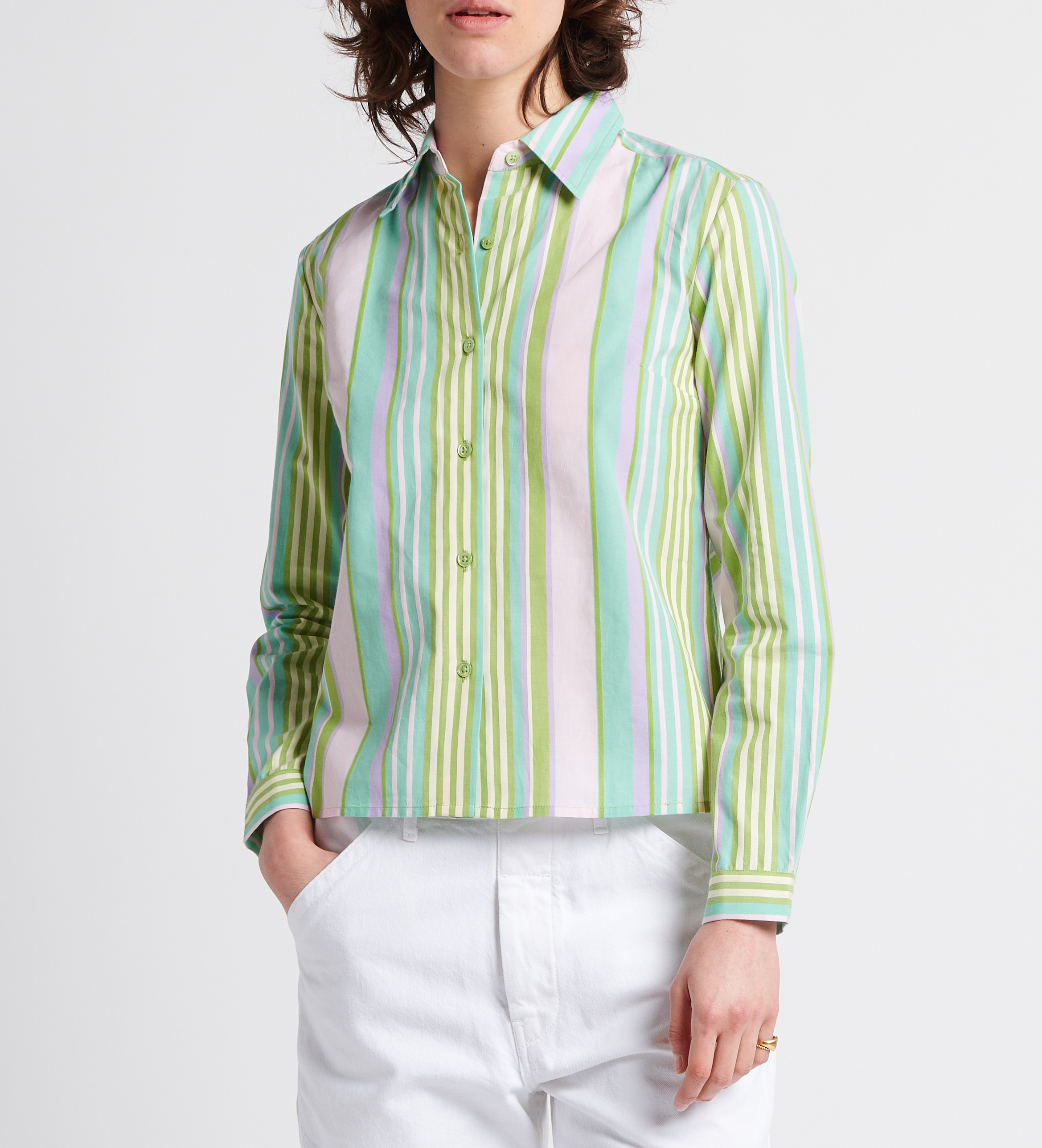 Camisa de algodón a rayas con cuello clásico LAURENCE BRAS Azul