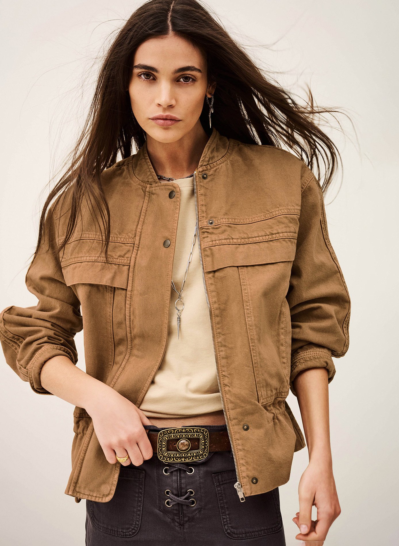 Veste col mao en coton mélangé BA&SH Marron