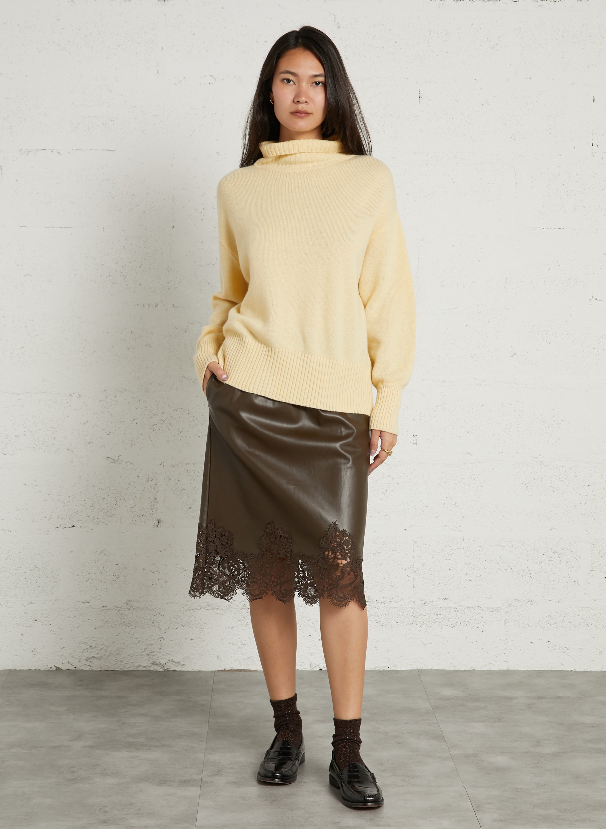 Flared lace mini skirt SUNCOO Khaki