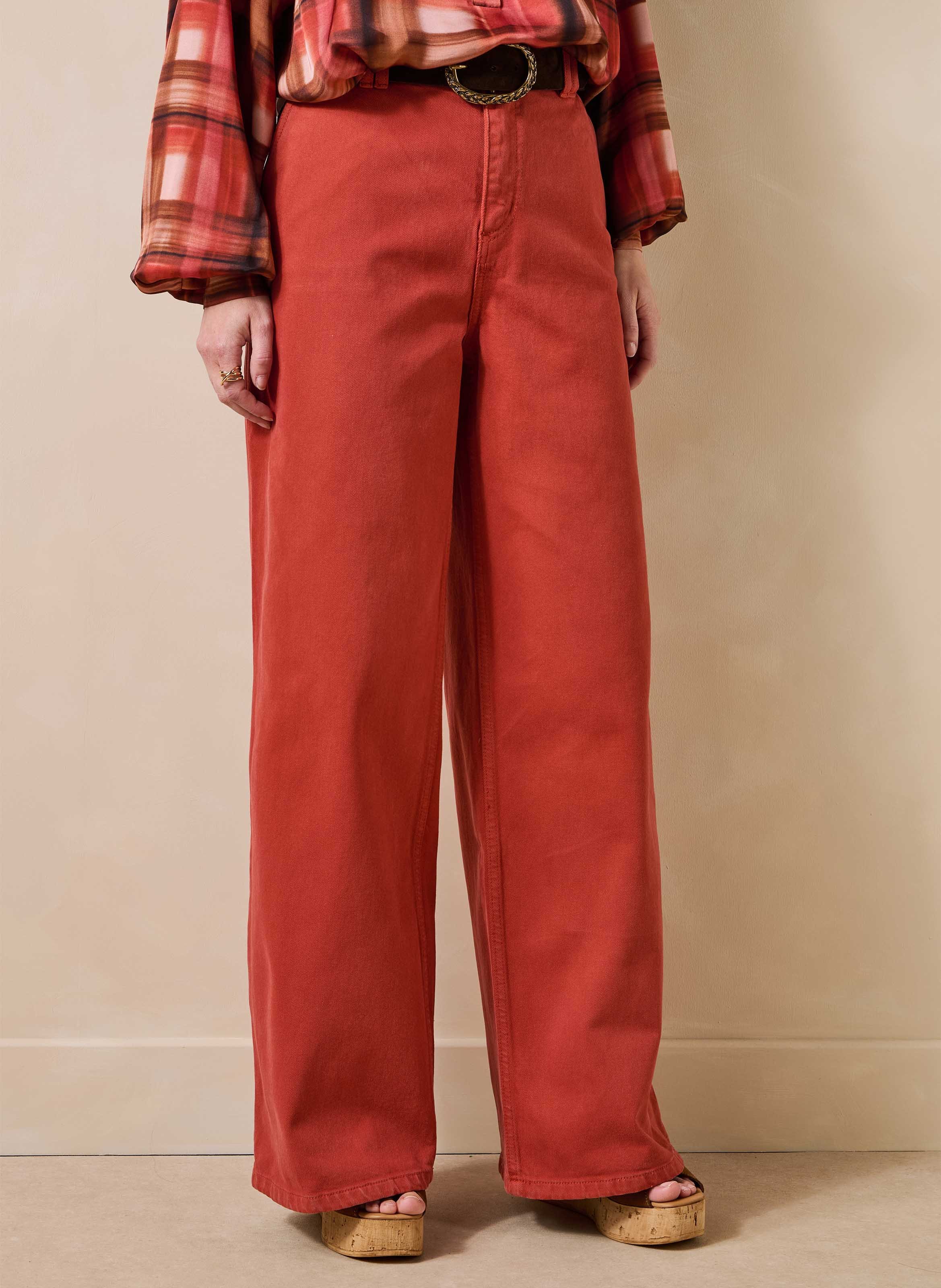 Wijde jeans met hoge taille LA FEE MARABOUTEE Rood