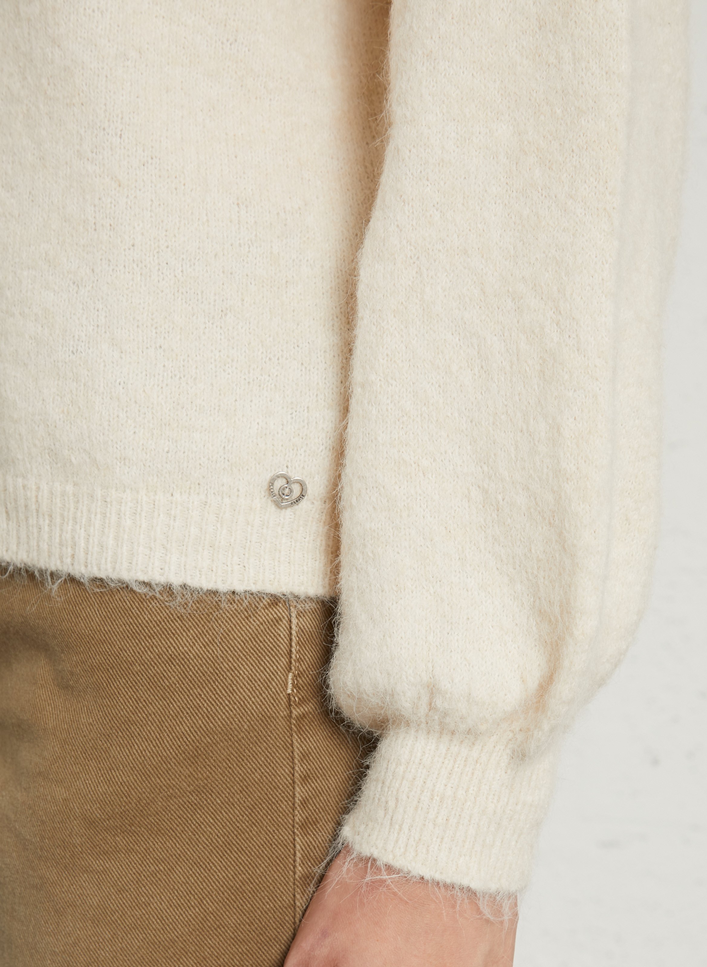 Rechte, gebreide trui met ronde hals PLEASE Beige