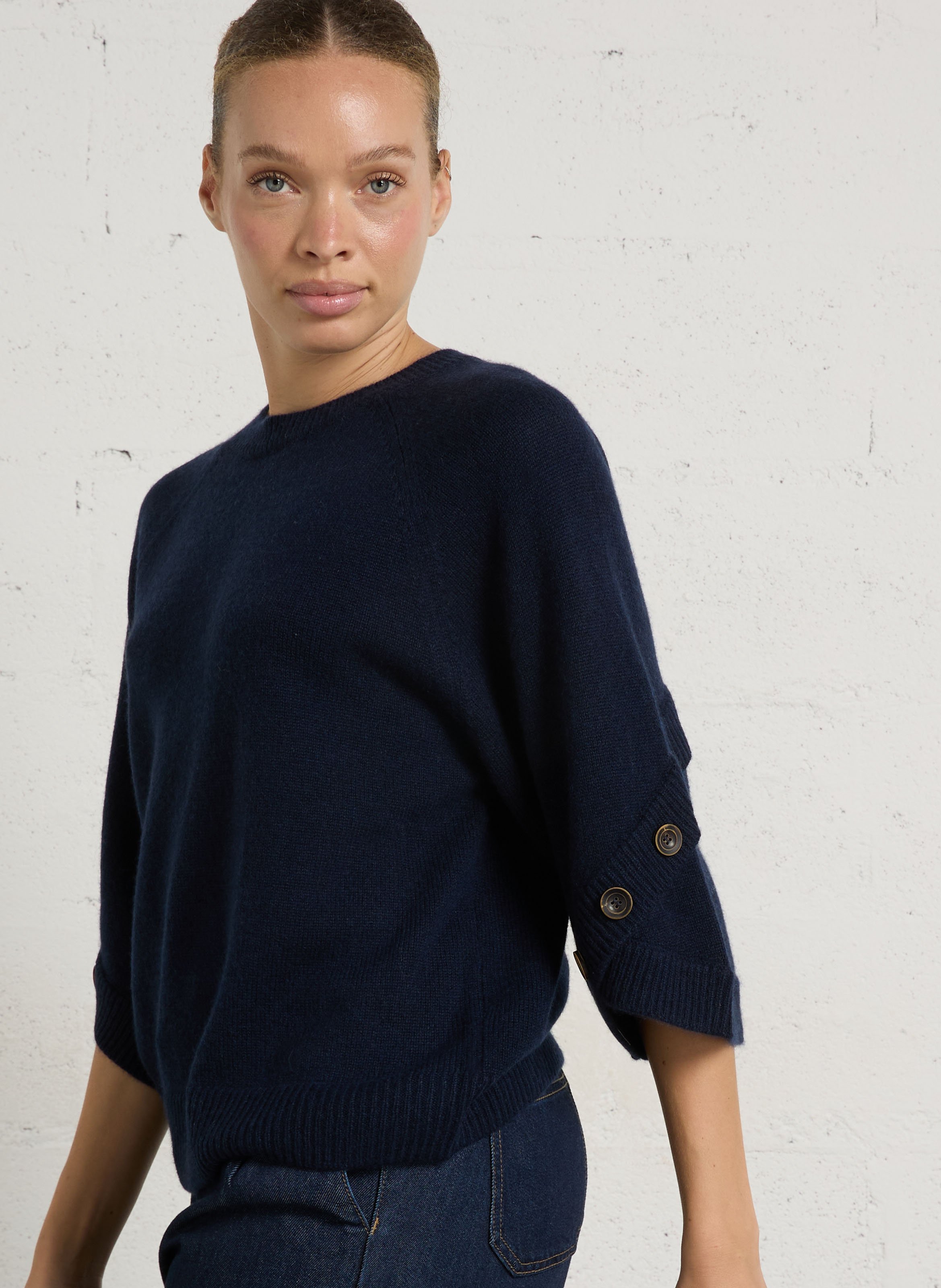 Pull droit à col rond en cachemire MAISON 123 Bleu