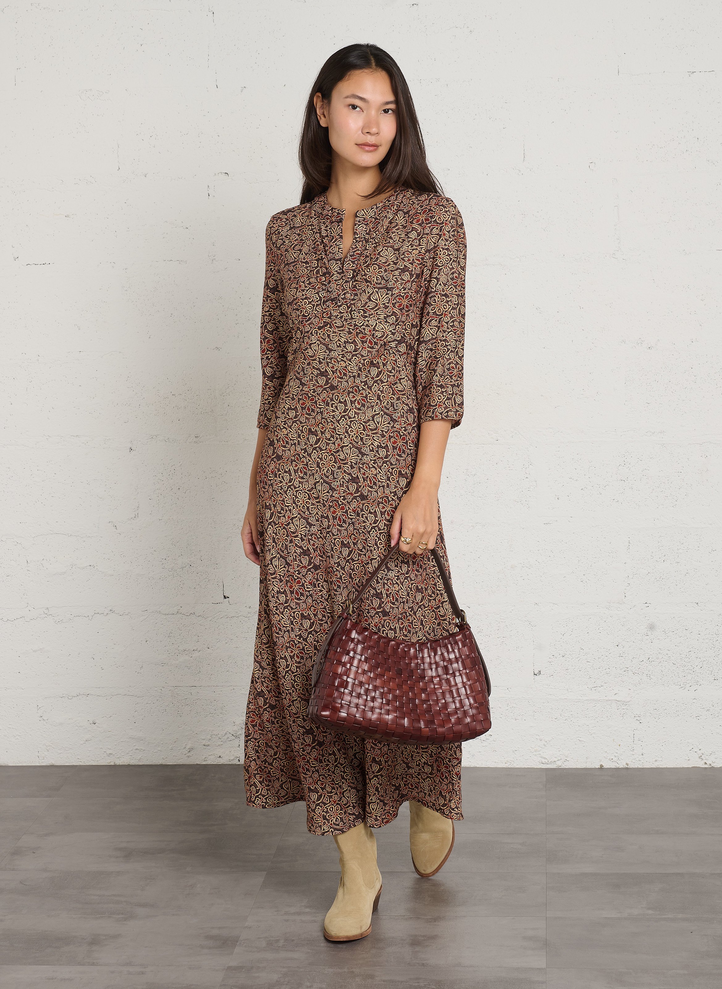 Sac porté épaule en cuir tressé DRAGON DIFFUSION Marron