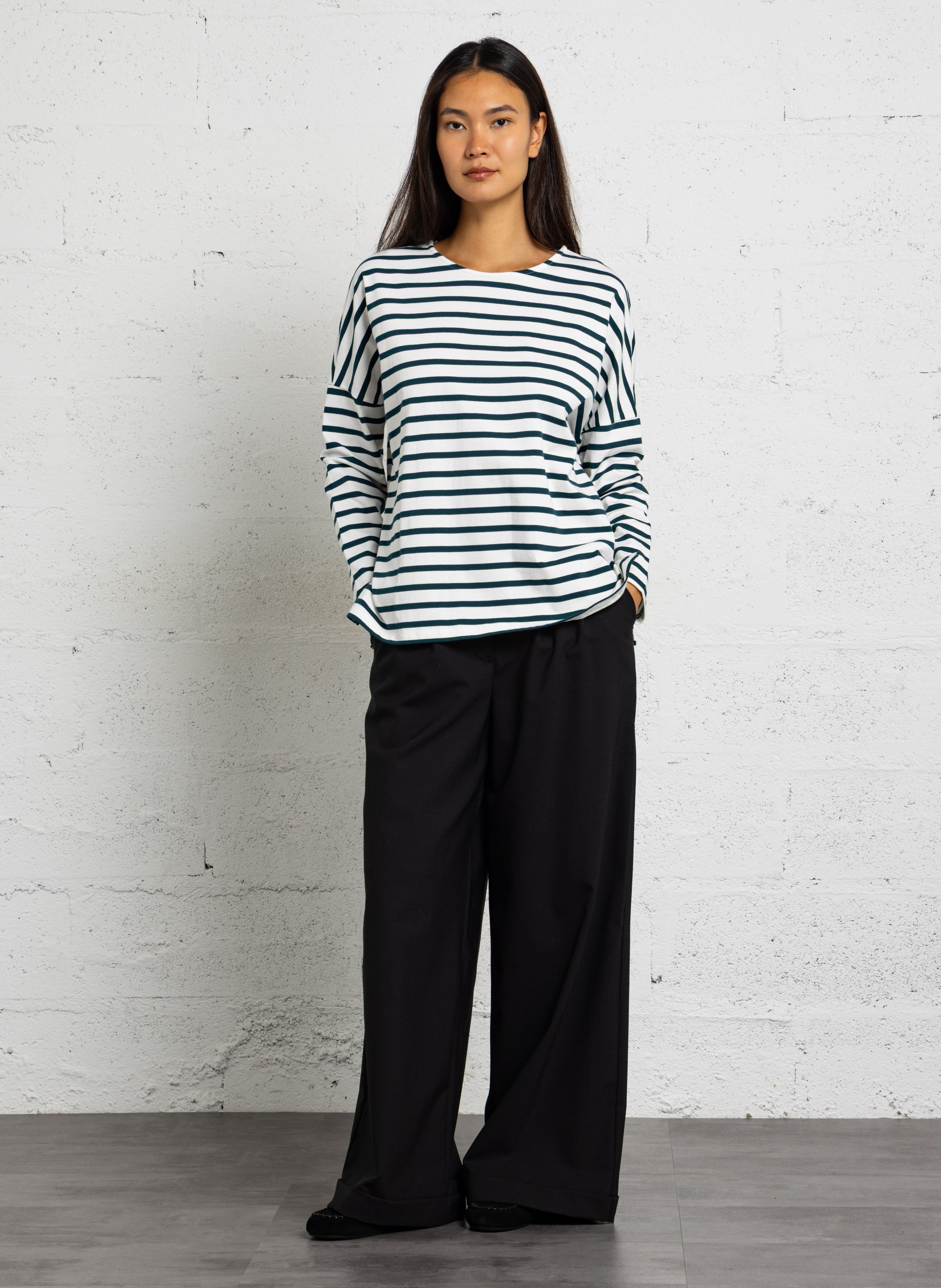 Tee-shirt oversize col rond en coton rayé DES PETITS HAUTS Multicolore