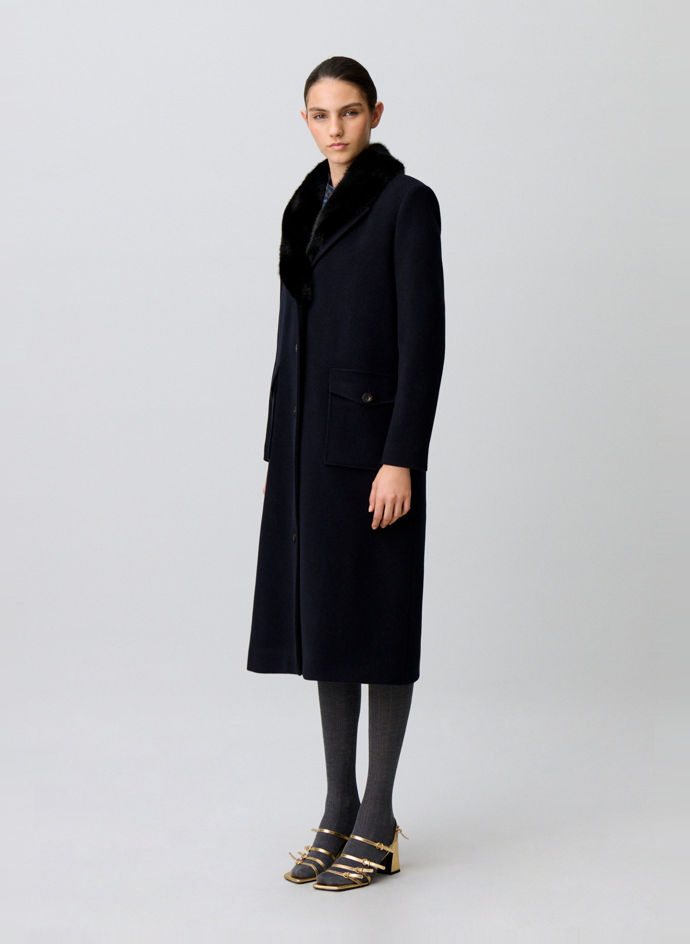 Solid Long Wool Blend Coat CLAUDIE PIERLOT Blue