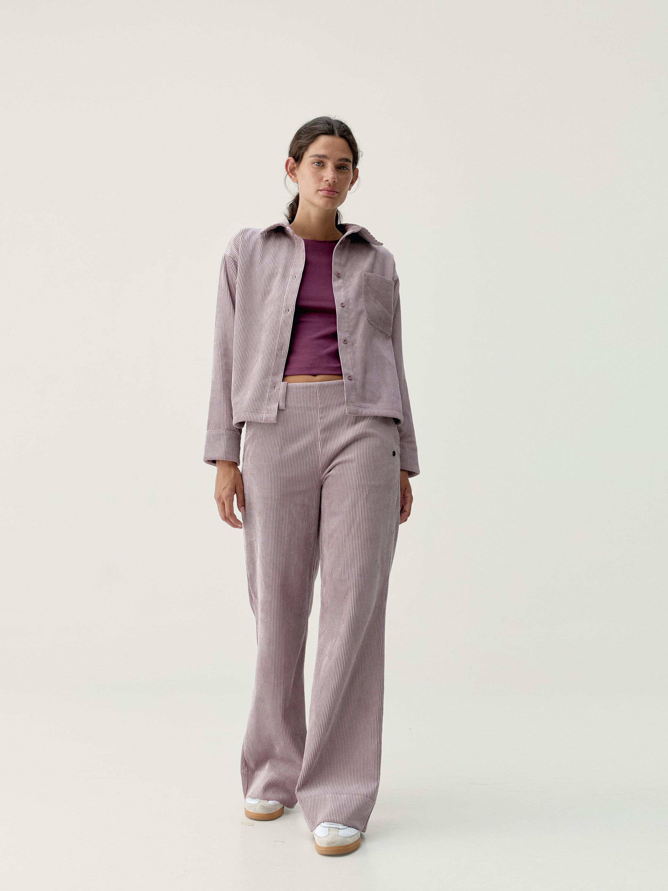 Women's zinnia wide leg sports pants with zippered pockets. BORN Pink