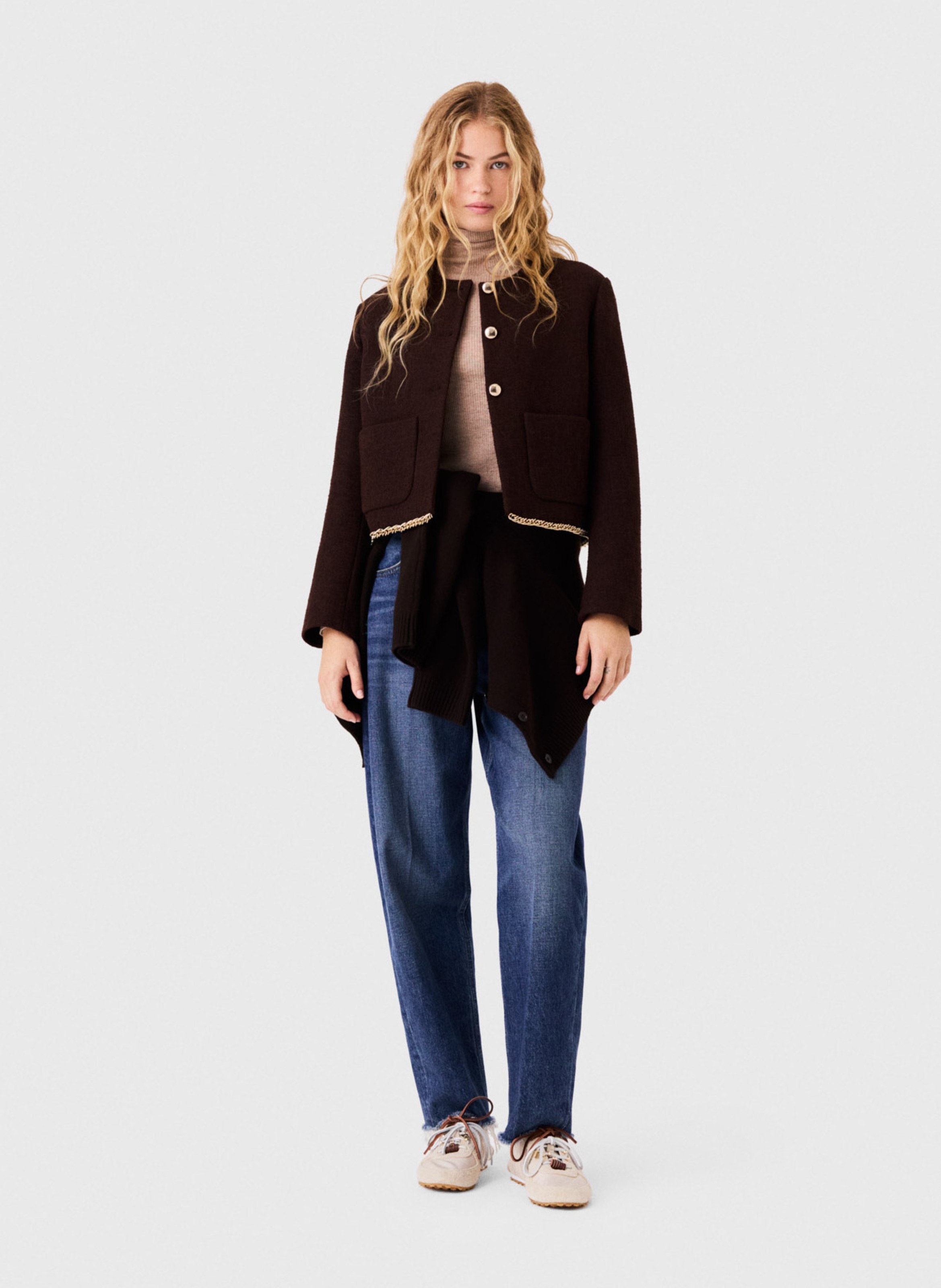 Veste courte droite col rond MAJE Bruin