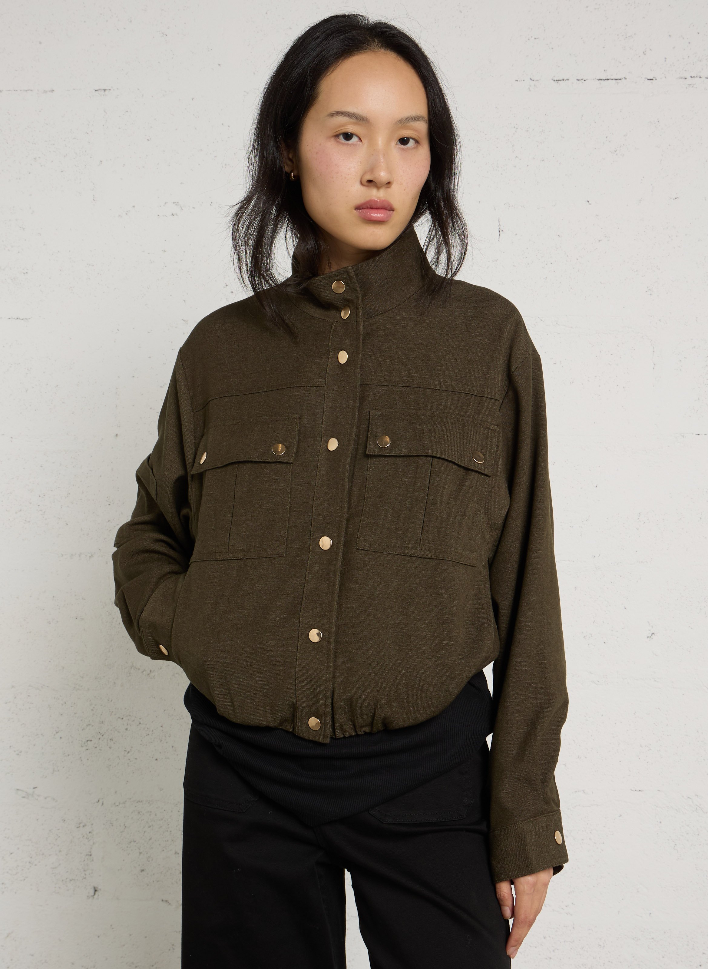 Plain buttoned high-neck jacket LA PETITE ETOILE Khaki
