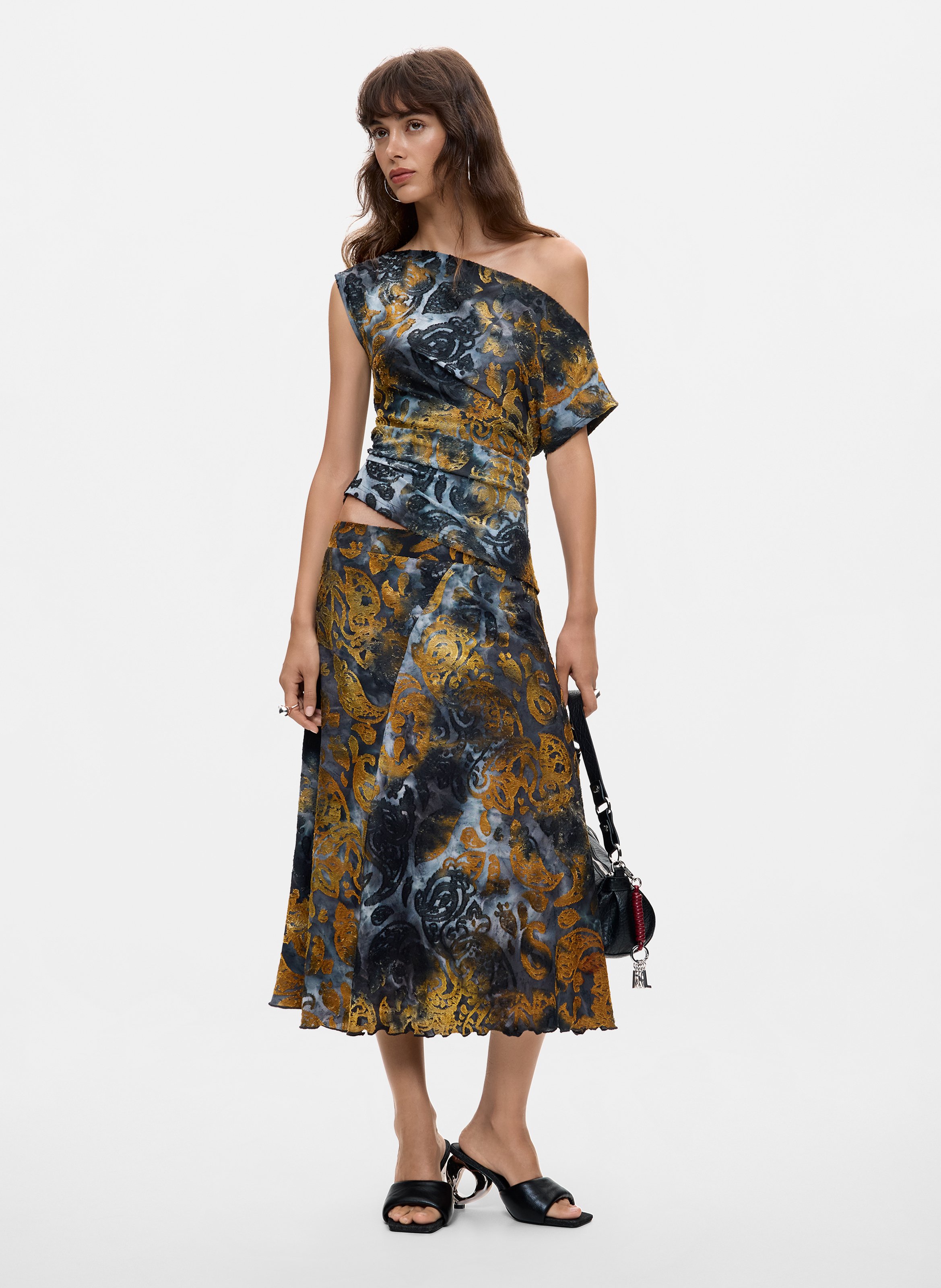Wijd uitlopende lange rok met patronen DESIGUAL Blauw