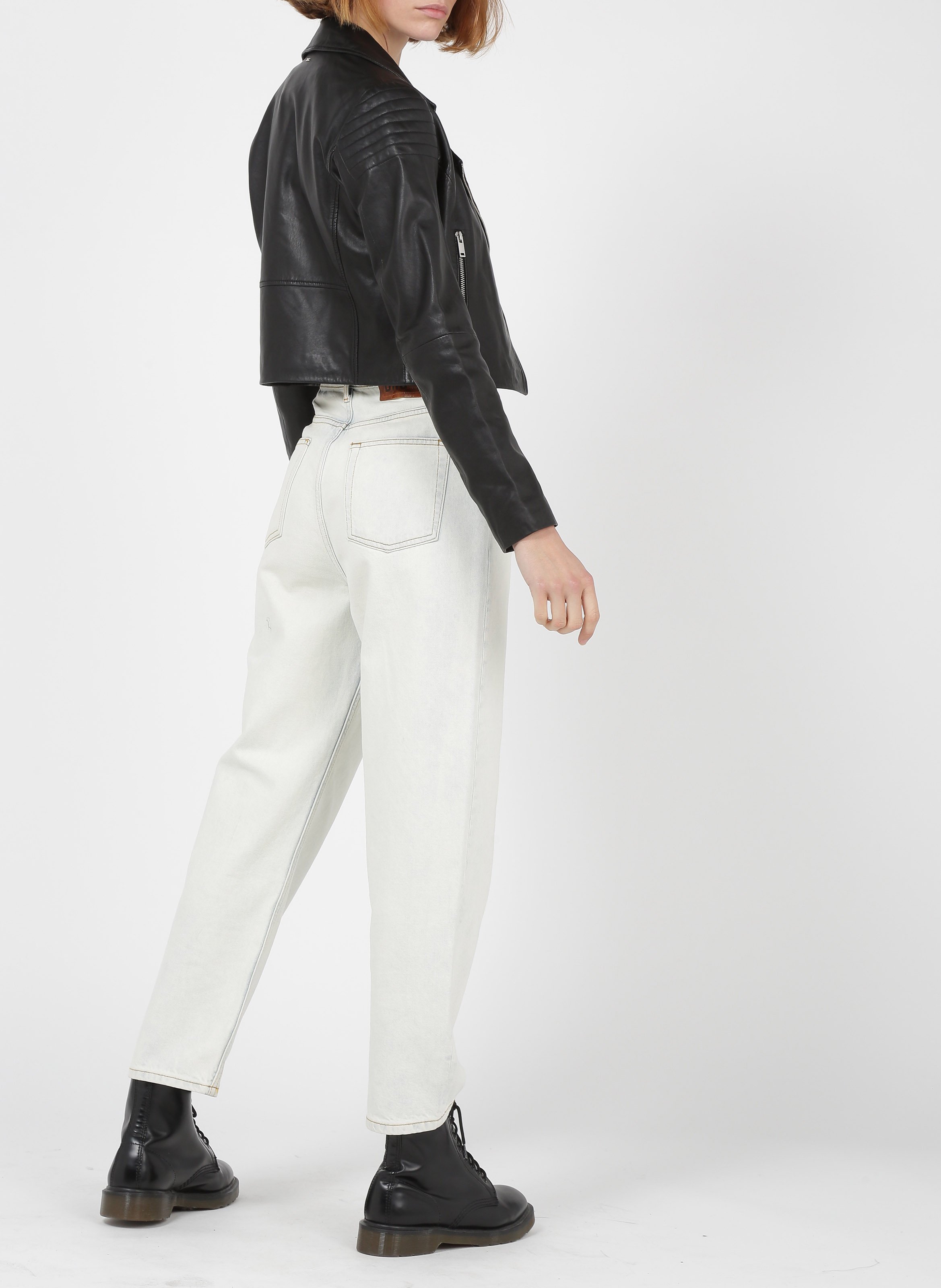Blouson col tailleur en cuir d'agneau IKKS Noir