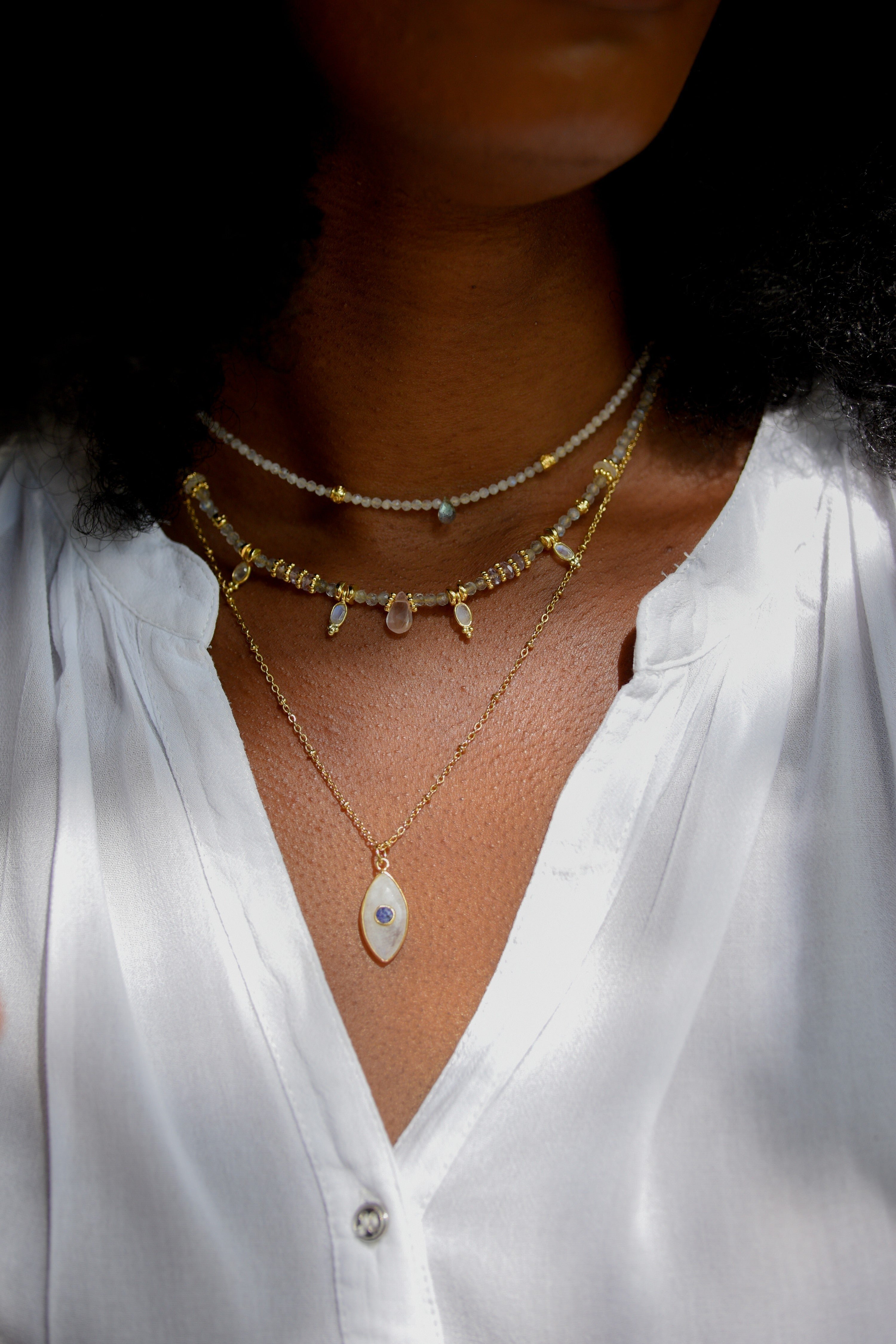 Moonstone necklace GINANDGER White