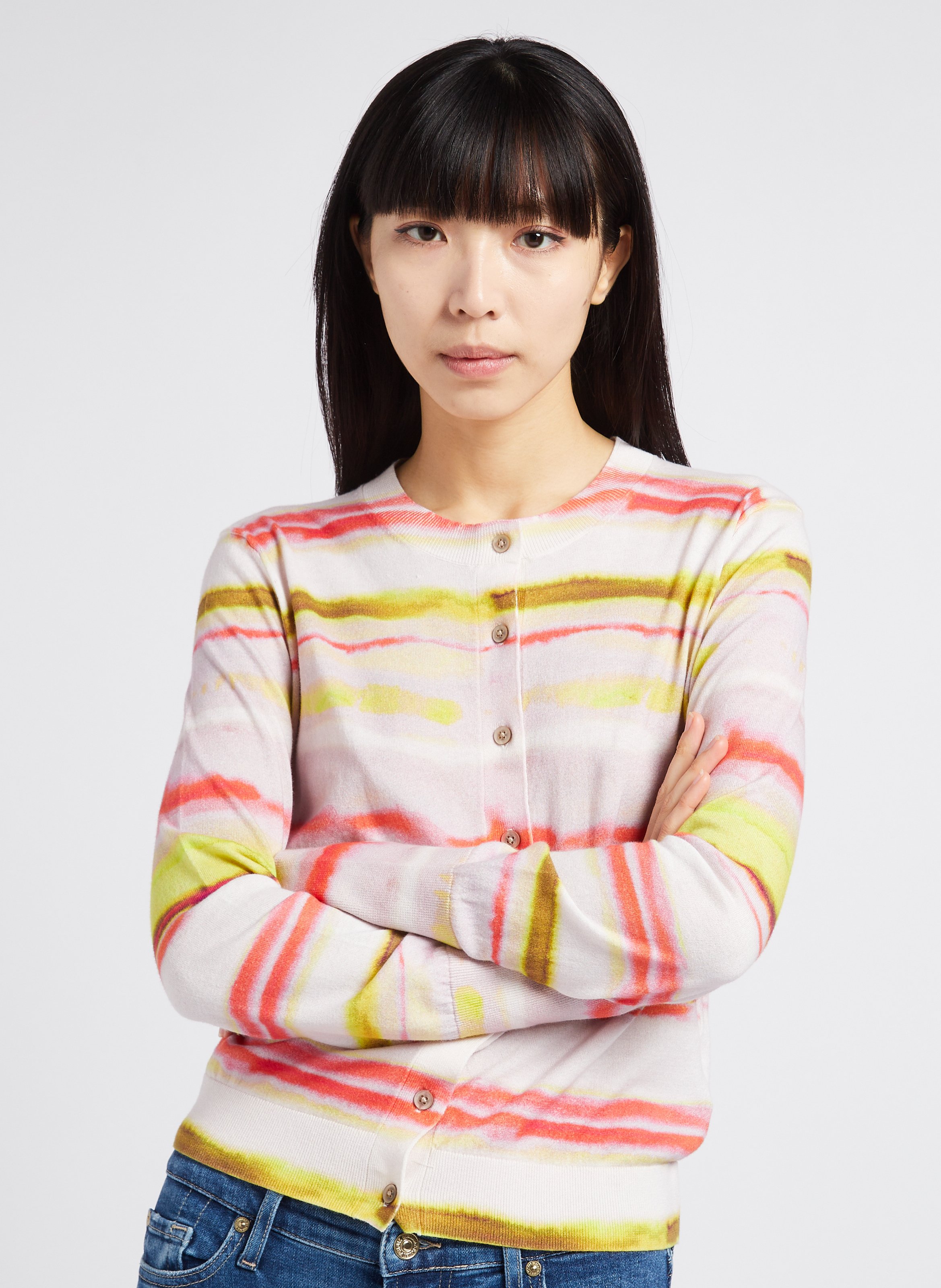 Straight round-neck cotton cardigan Pink