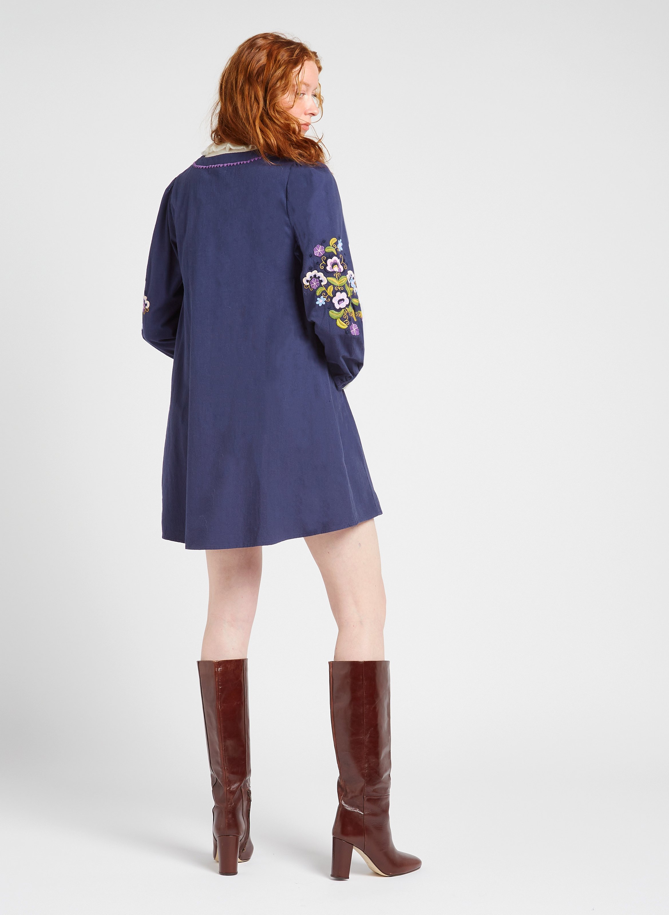 Robe courte col tunisien en coton bio LOUISE MISHA Bleu