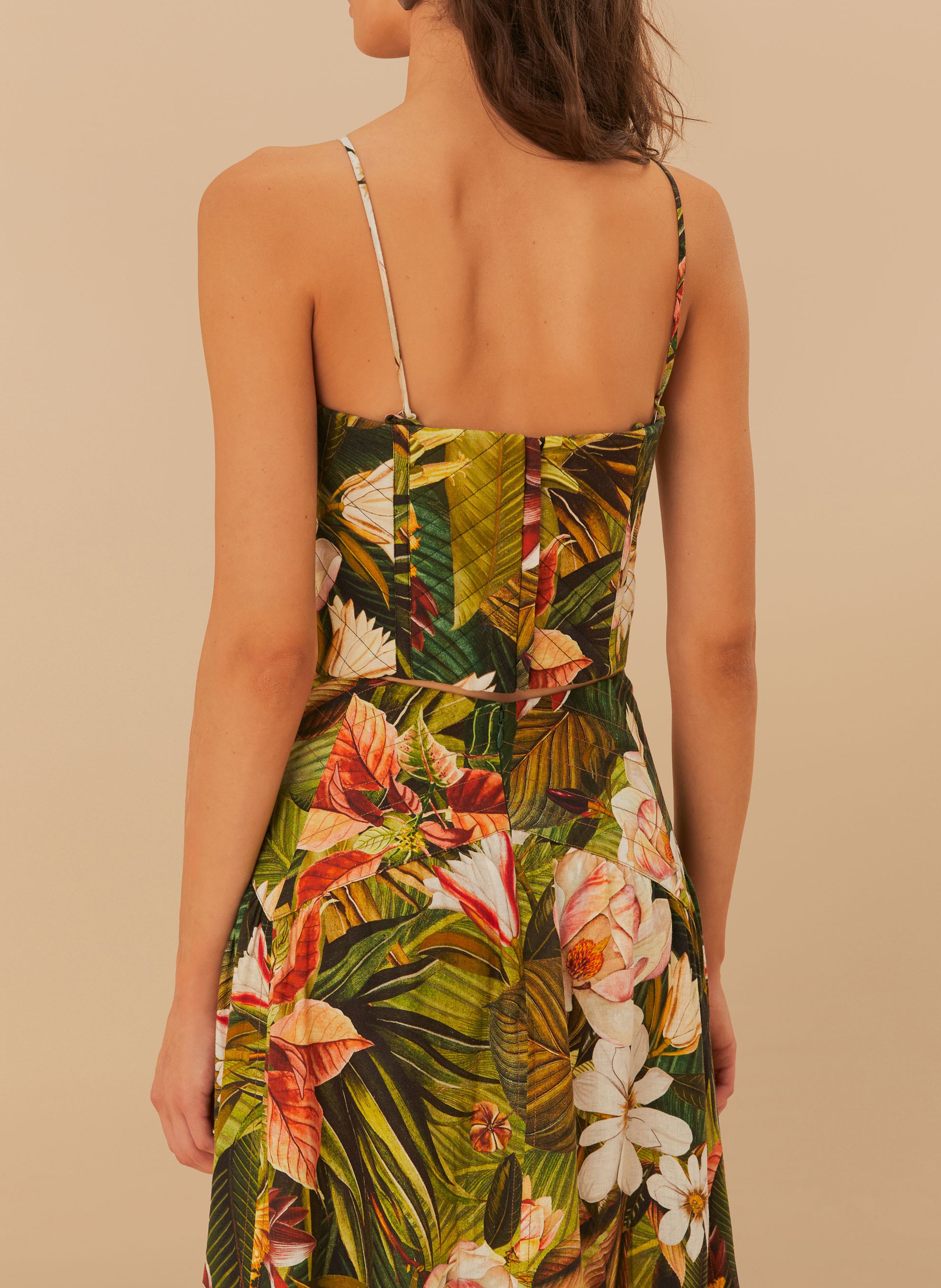 Top with V-neck in blended linen with vegetable print FARM RIO Multicolored