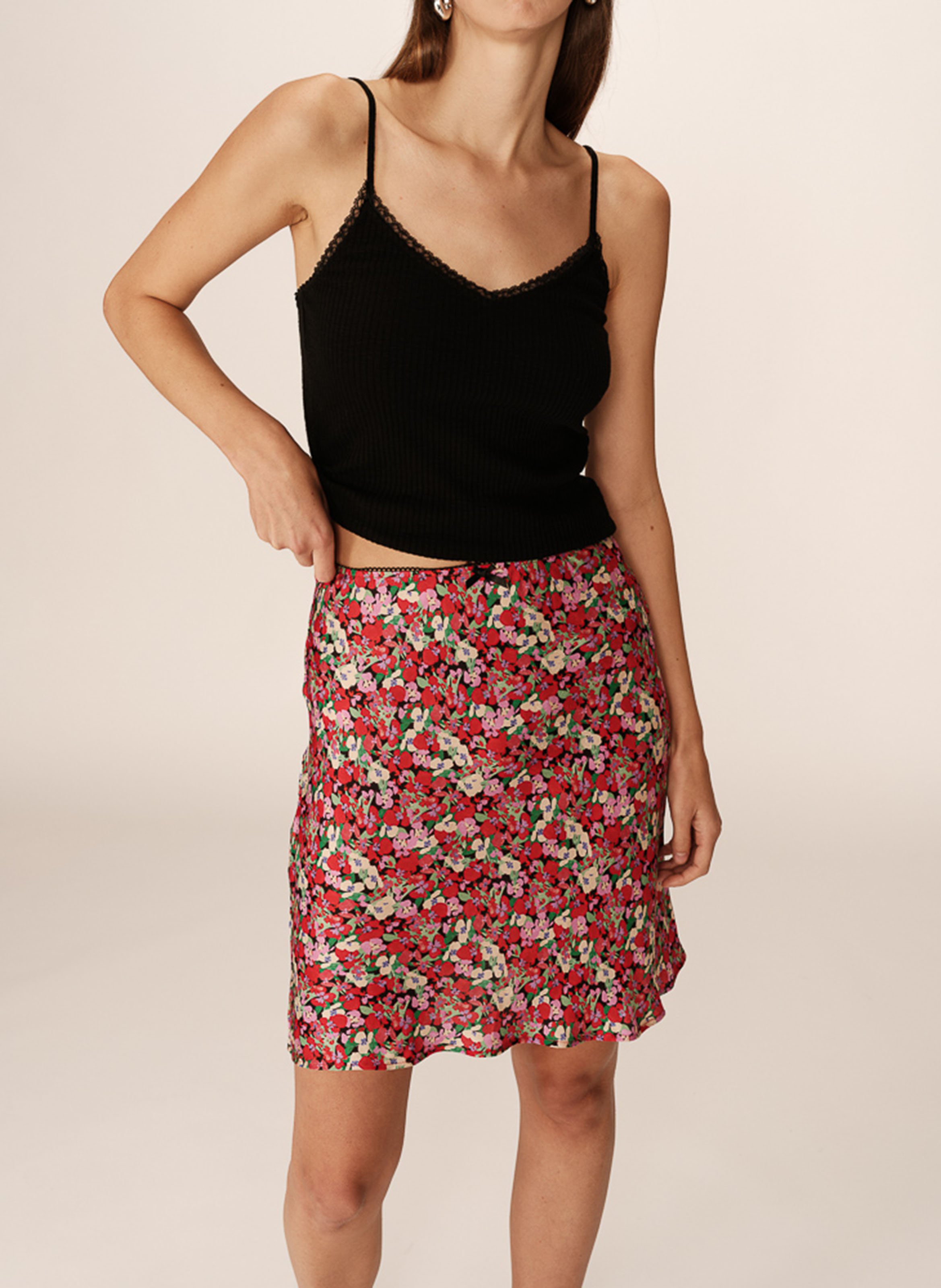 Jupe midi droite à imprimé floral GRACE ET MILA Rouge