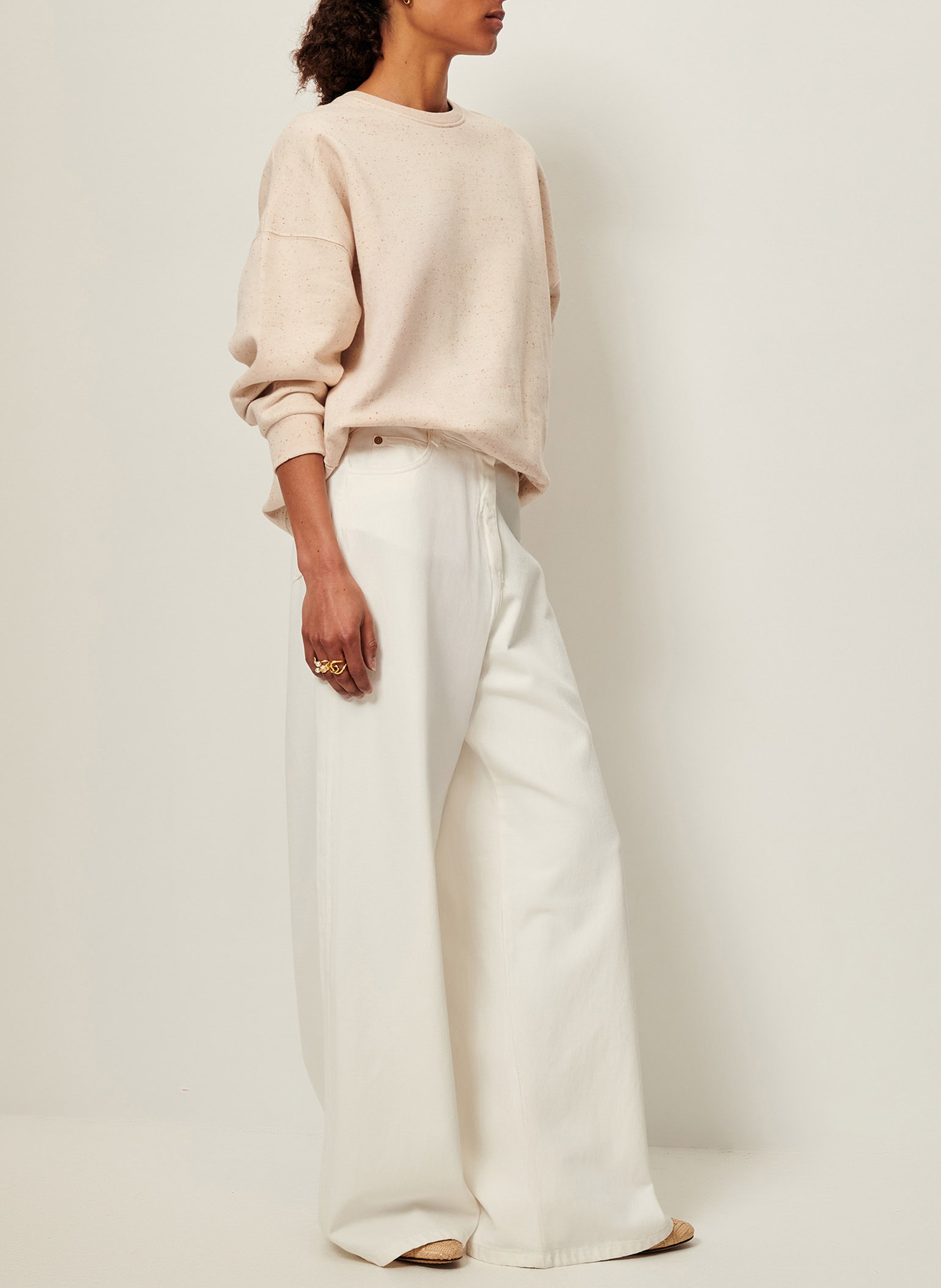 Sweat col rond oversize en coton mélangé SESSUN Beige