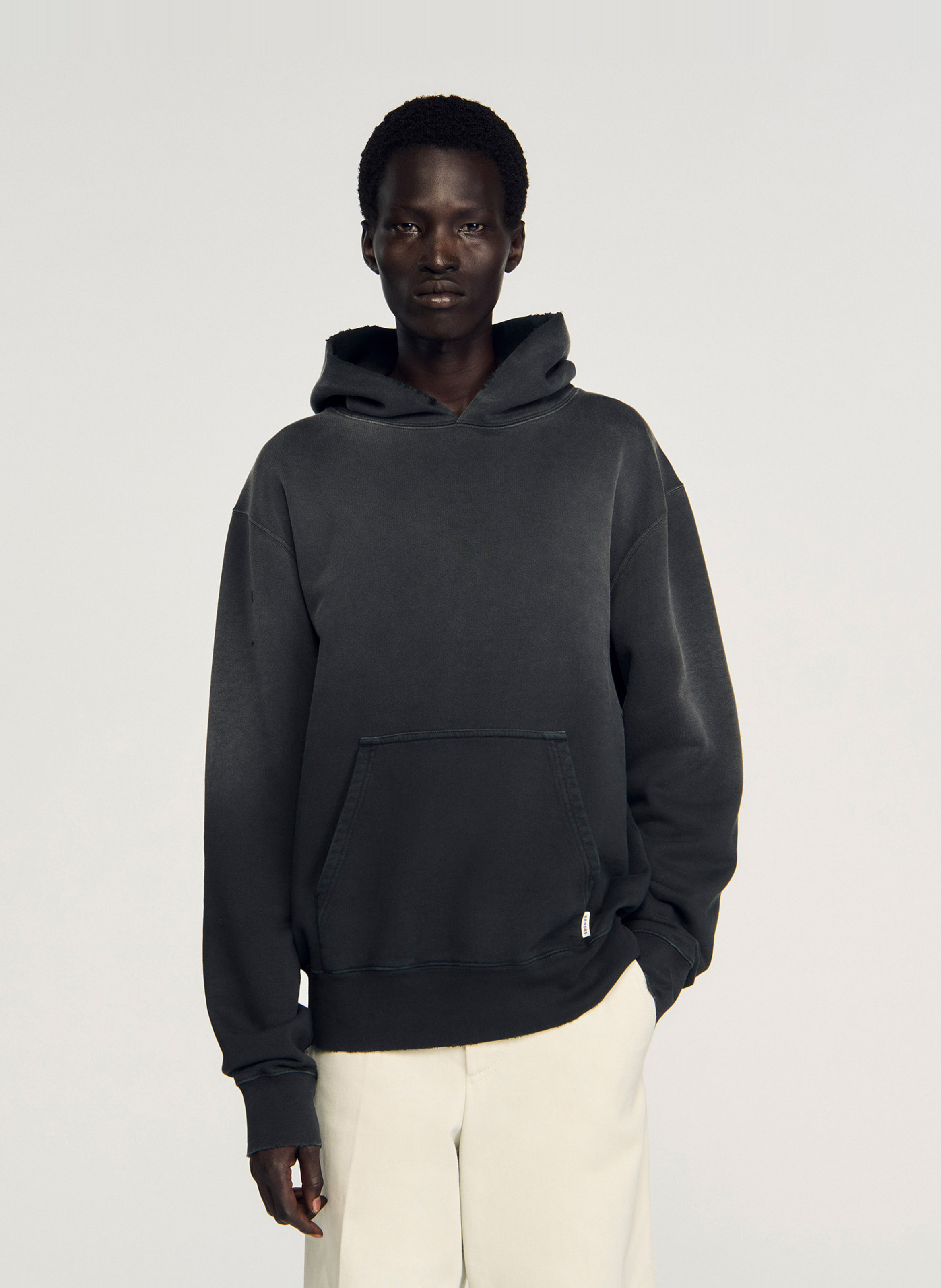Sweat à capuche délavé en coton SANDRO Noir