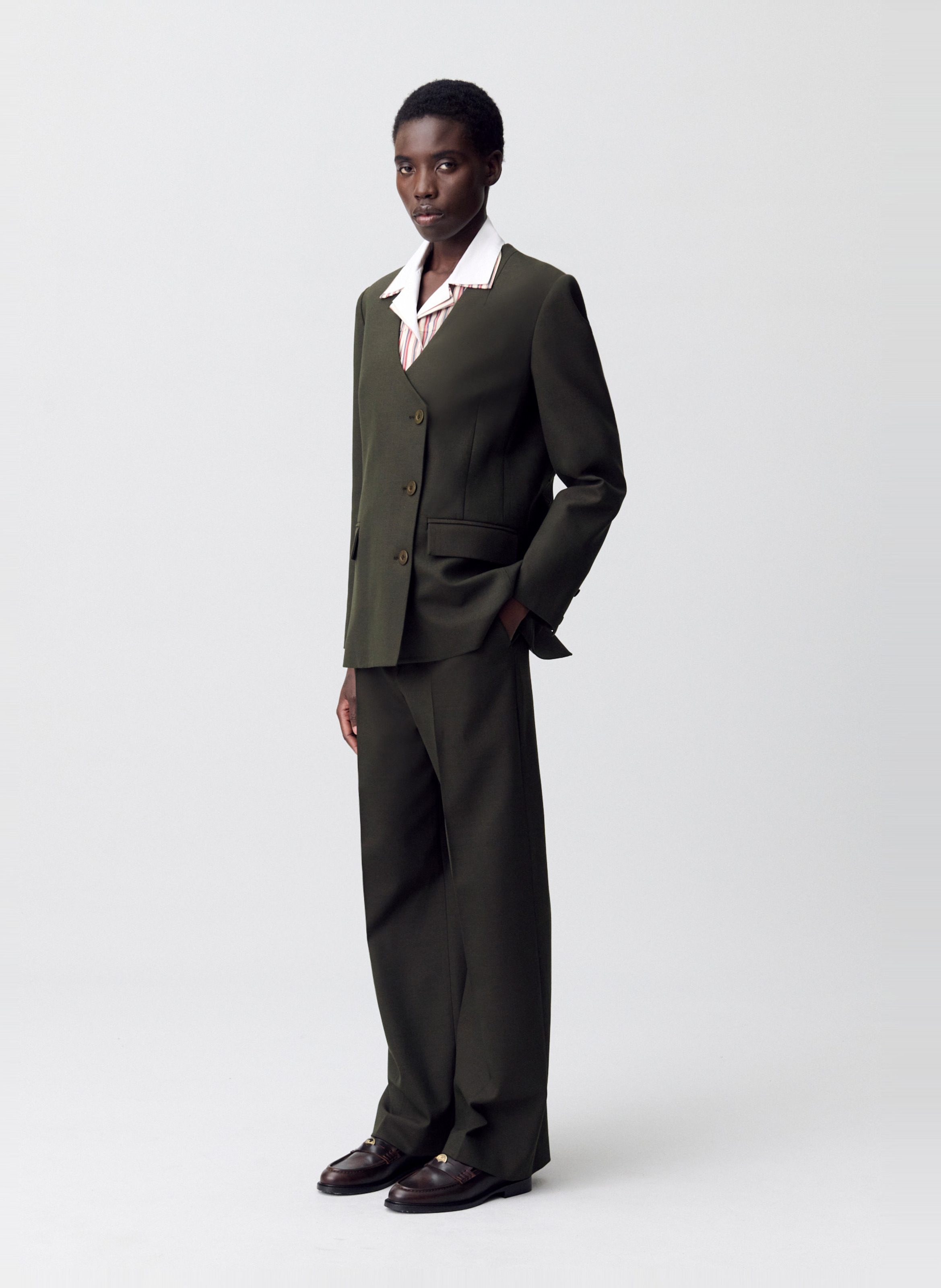 Veste tailleur cintrée unie en laine mélangée CLAUDIE PIERLOT Kaki