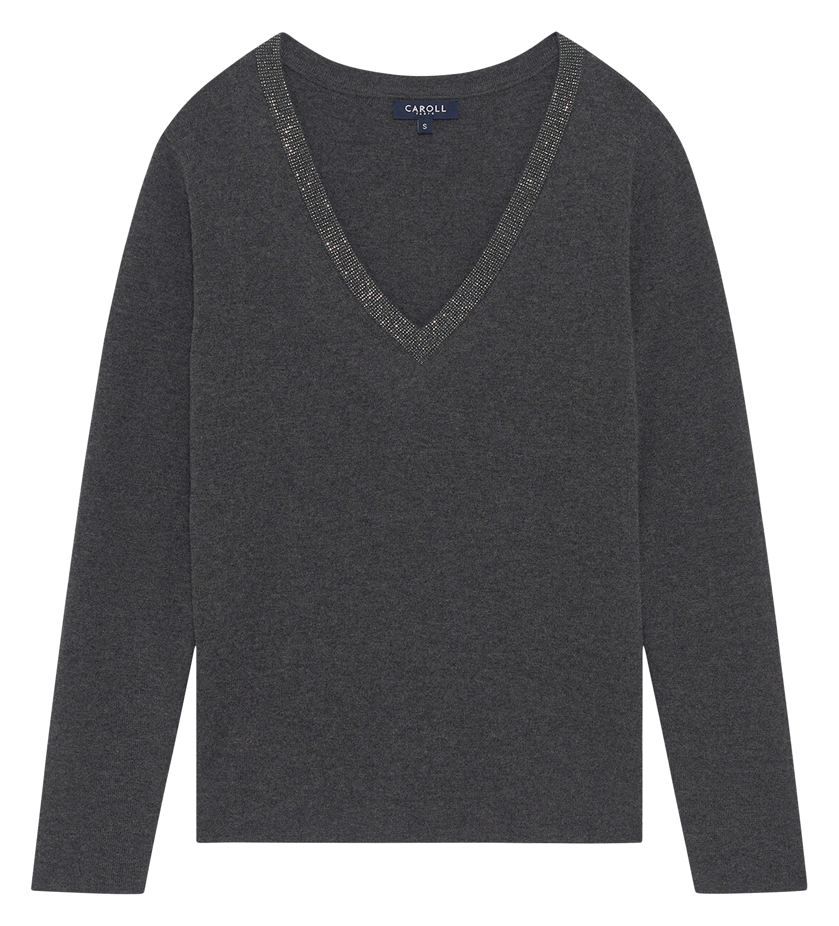 Pull près du corps col V en laine mélangée CAROLL Gris
