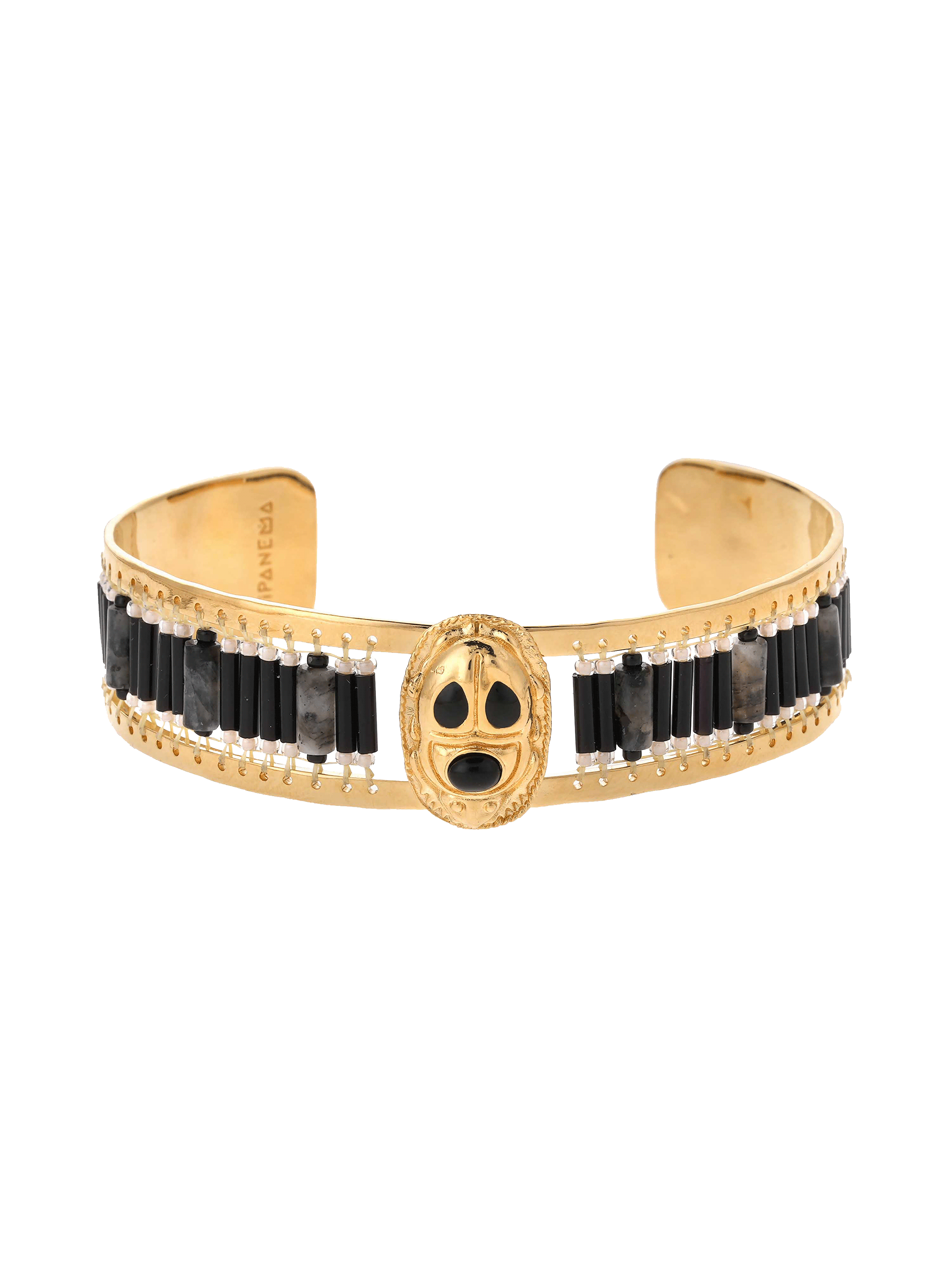 Woven bead bangle bracelet with central cabochon HIPANEMA Black