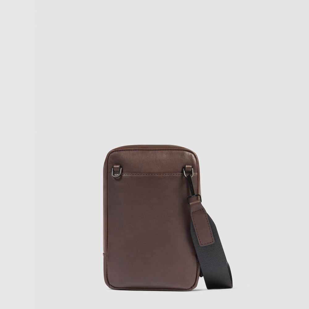 Leather phone crossbody pouch with credit card holder and RFID protection PIQUADRO Brown