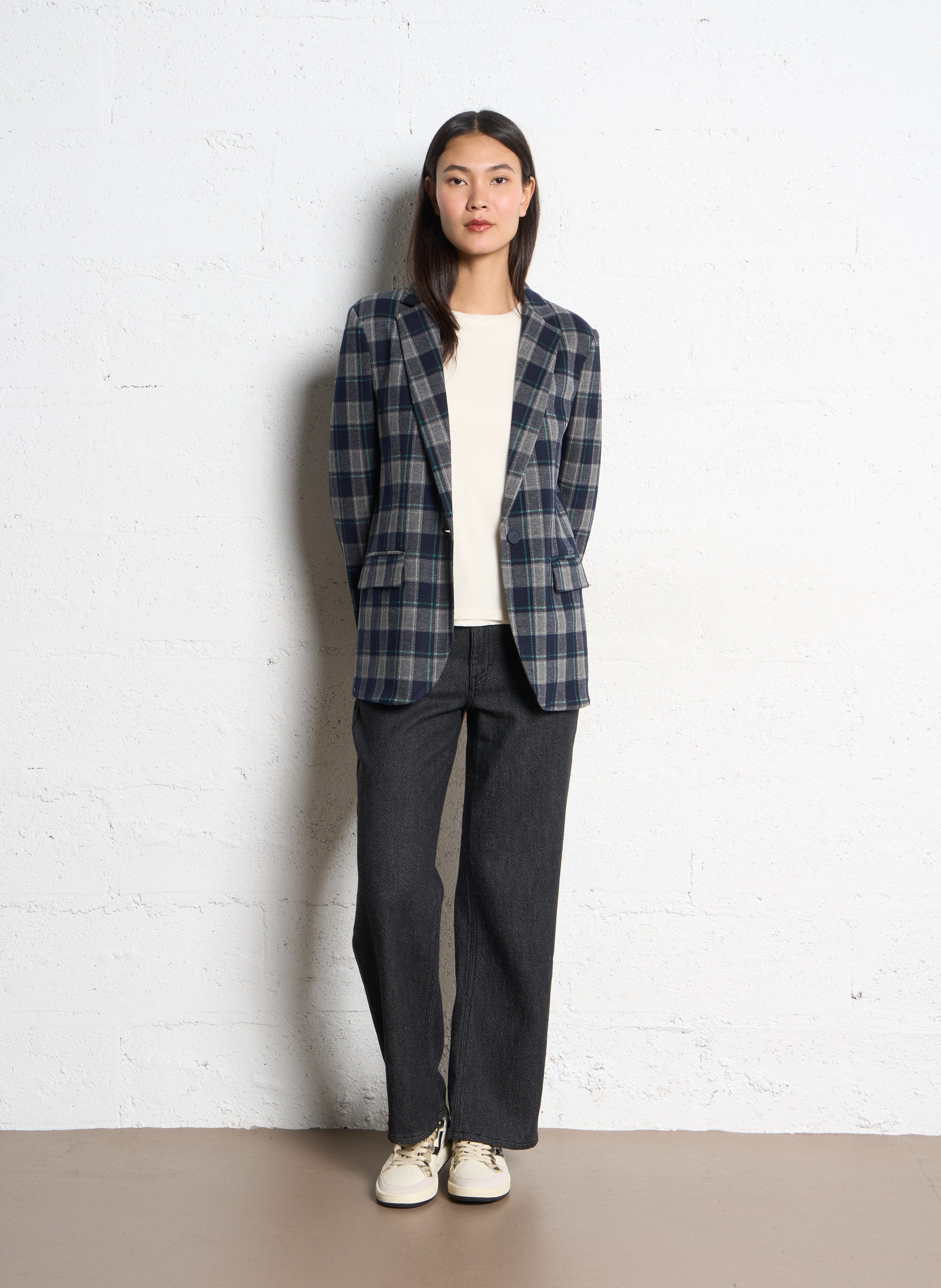 Veste tailleur droite à carreaux PLEASE Bleu